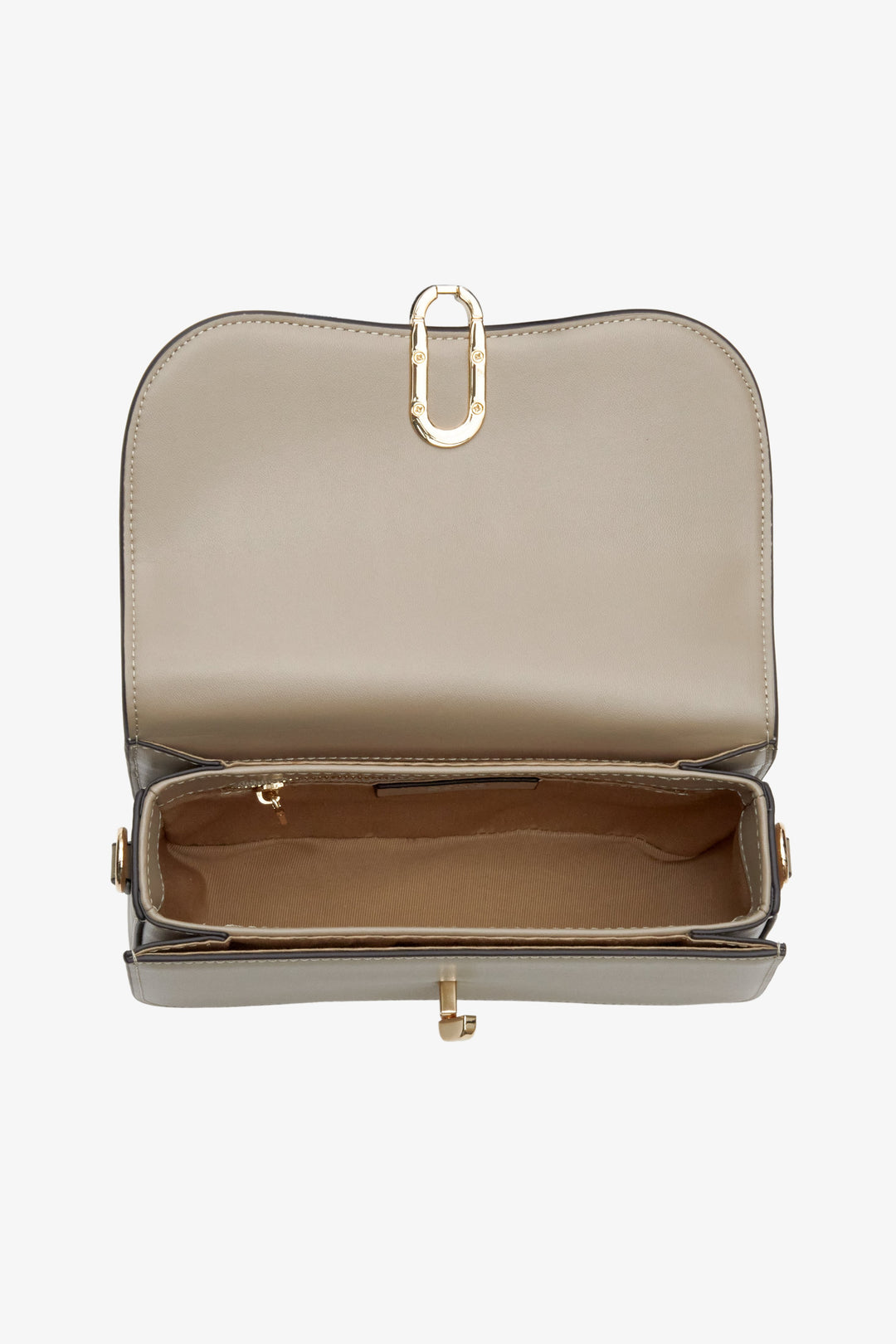 Damska, skórzana torebka w kolorze szarobrązowym Estro - zbliżenie na wnętrze modelu.