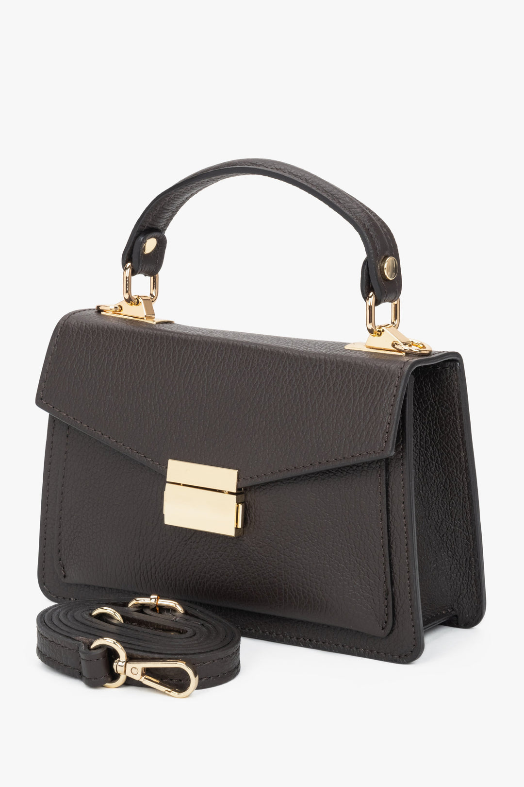 Damska torebka typu kuferek w kolorze ciemnobrązowym ze skóry włoskiej – Premium.