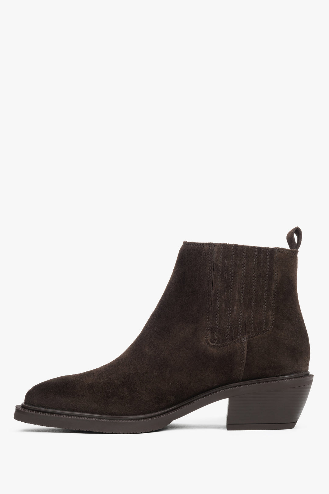 Damskie kowbojki w stylu boho w kolorze głębokiego brązu, uszyte z luksusowego włoskiego weluru.