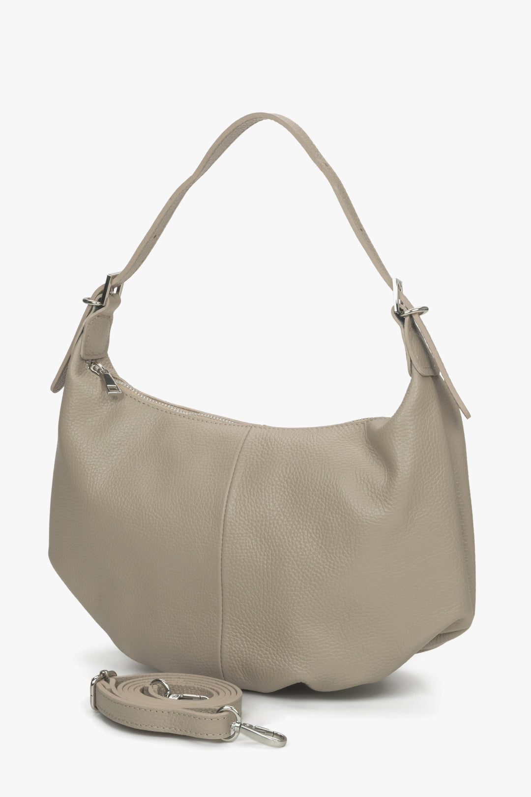 Beżowa pojemna torebka-bagietka z włoskiej skóry naturalnej.