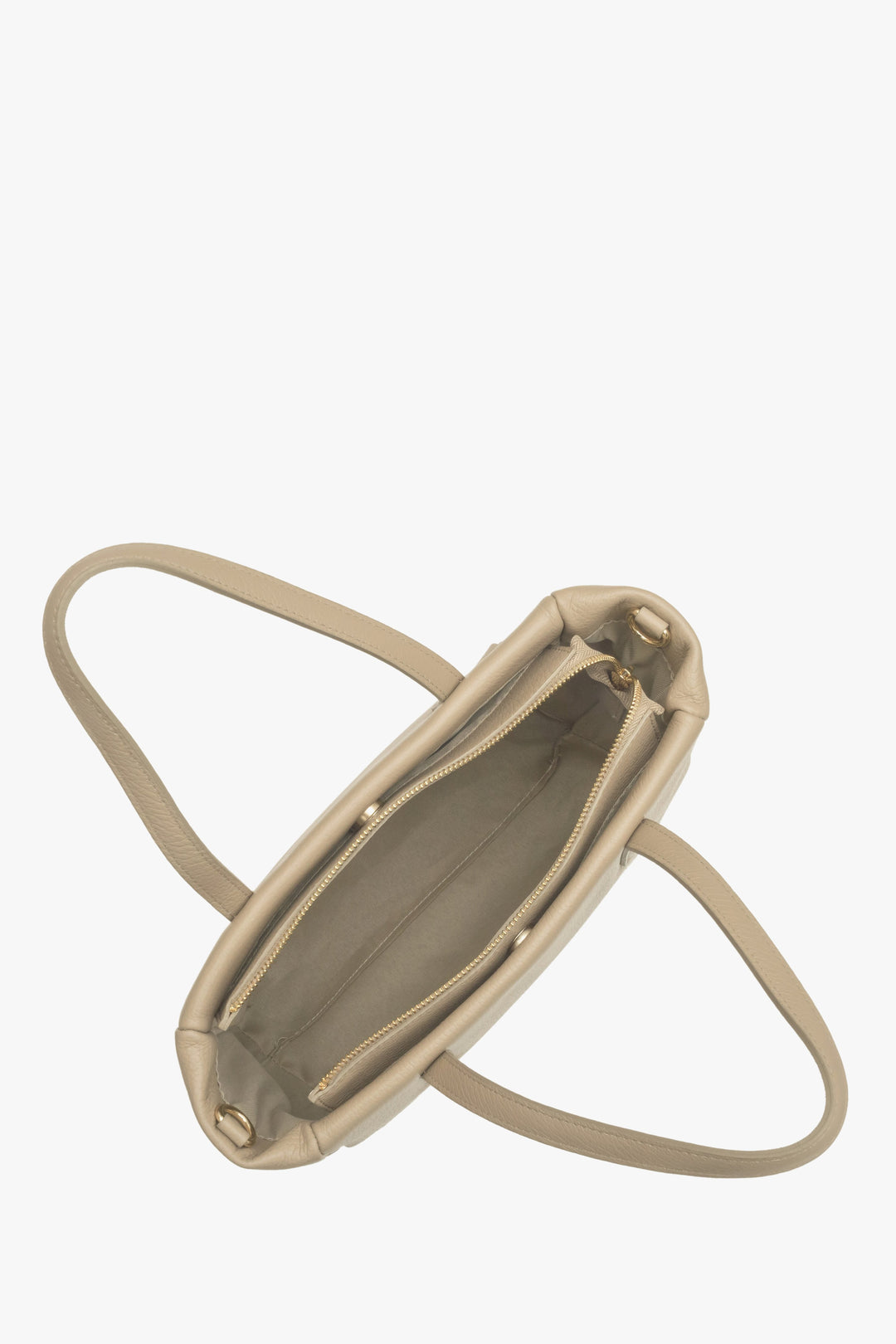 Skórzana torba shopper w kolorze beżowym Estro - zbliżenie na wnętrze modelu.