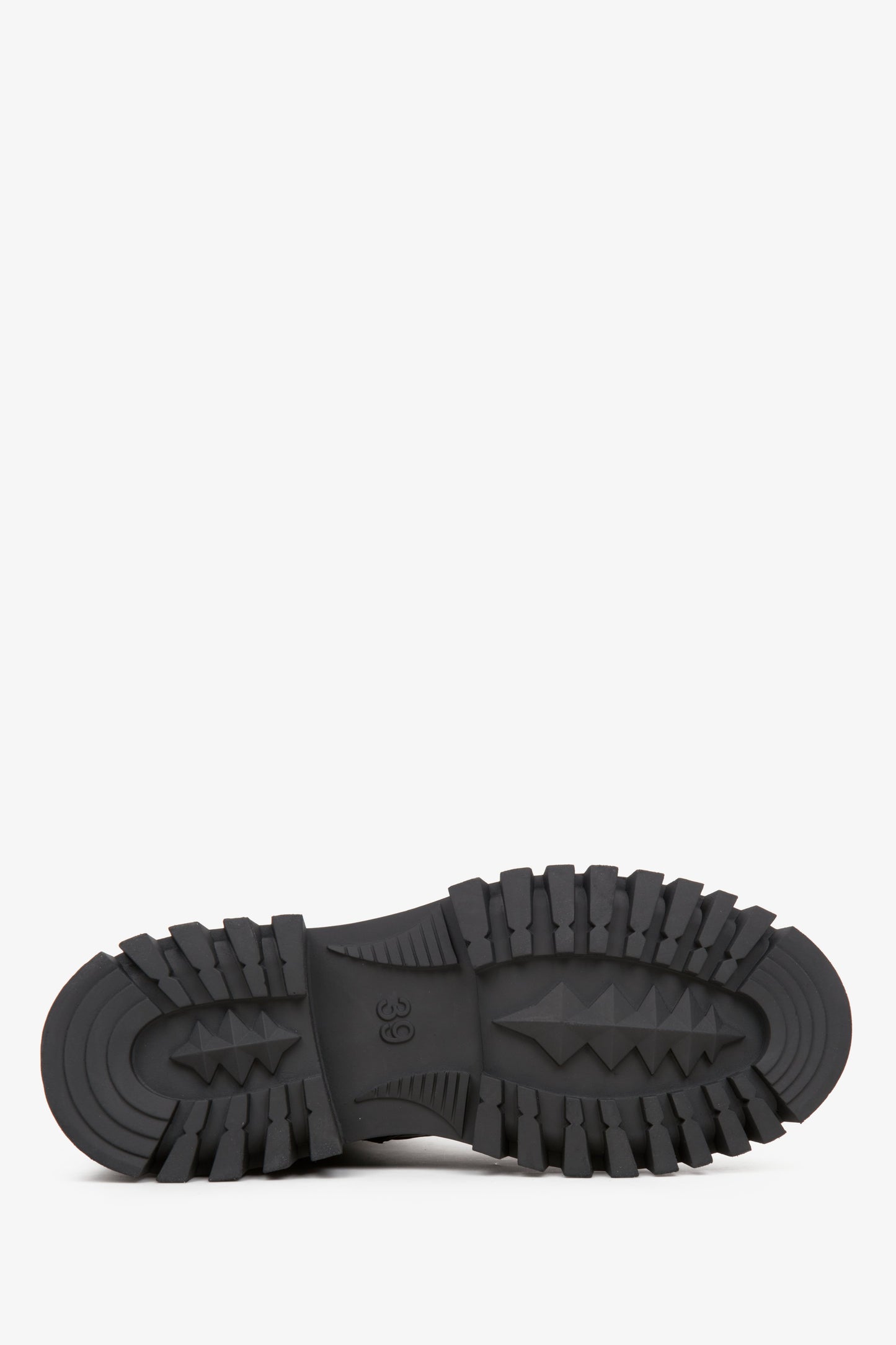 Skórzane czarne botki damskie Estro - zbliżenie na podeszwę.