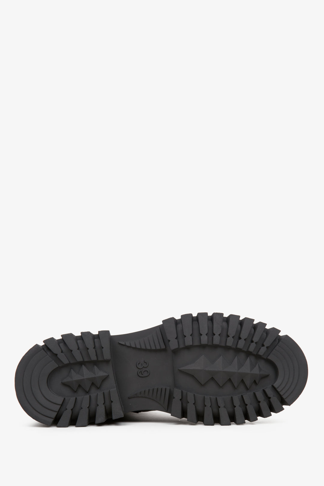 Skórzane czarne botki damskie Estro - zbliżenie na podeszwę.