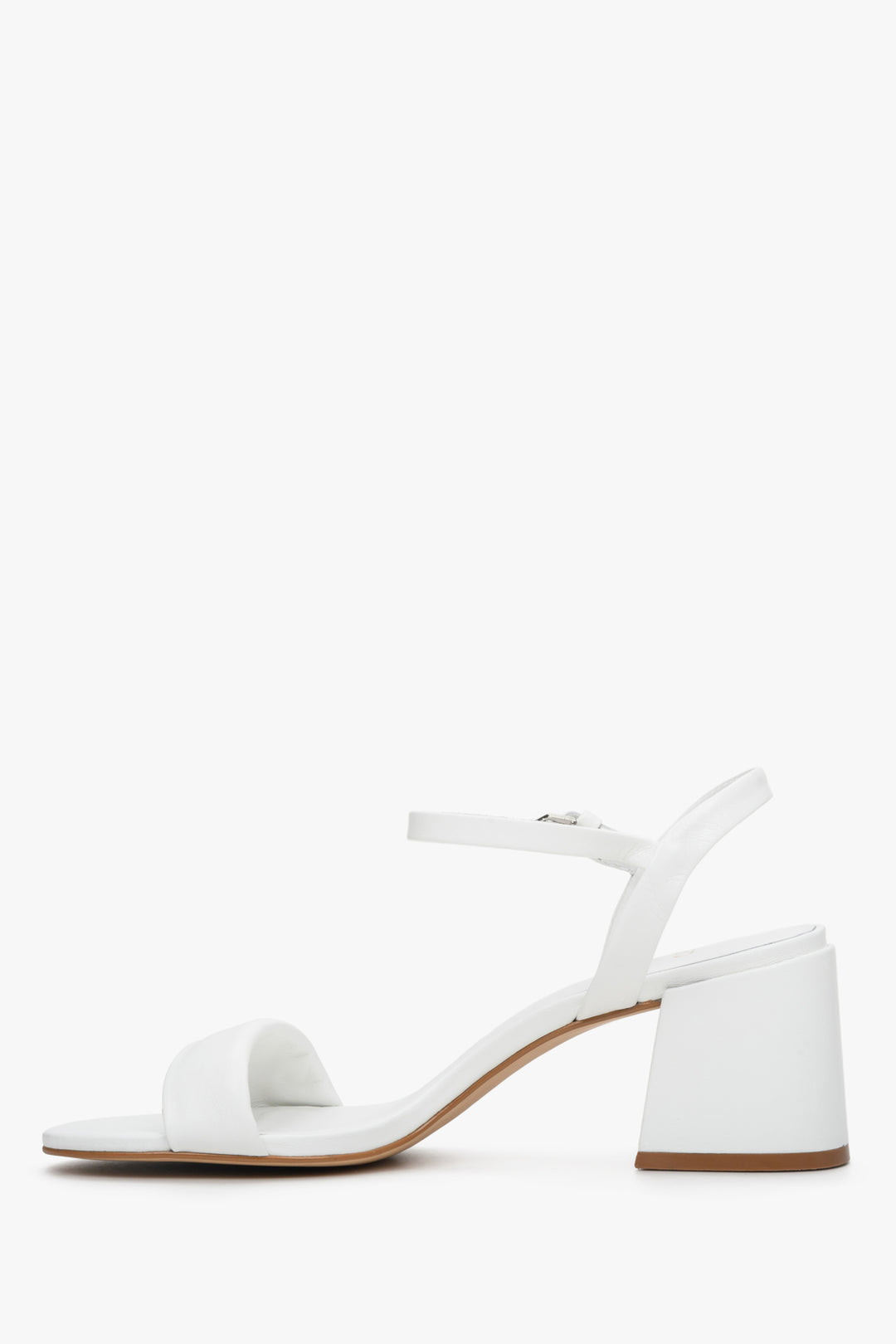 Białe sandały damskie ze skóry naturalnej z kwadratowym obcasem Estro ER00112424