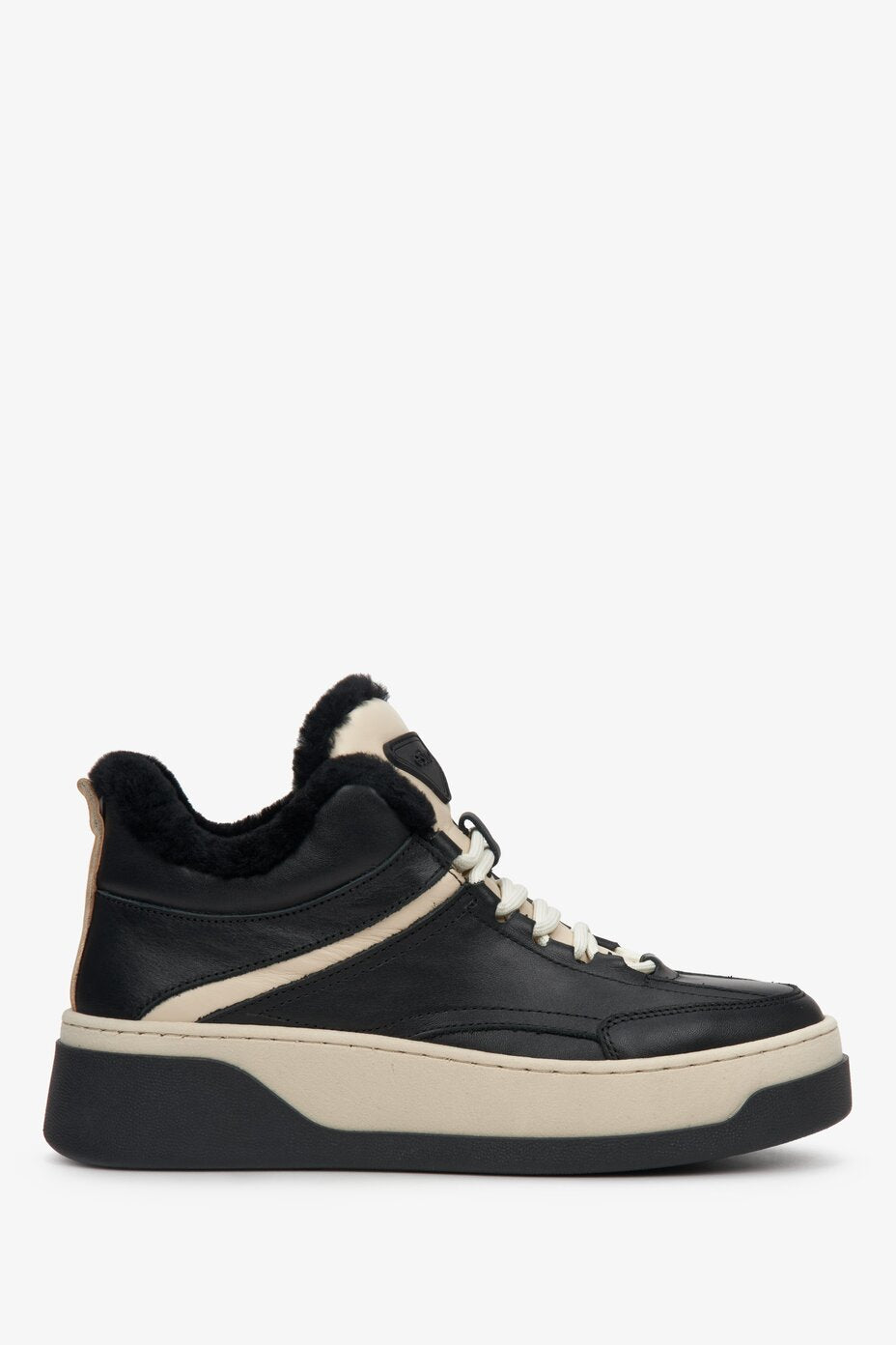 Czarno-beżowe zimowe sneakersy damskie z futerkiem Estro ER00112030
