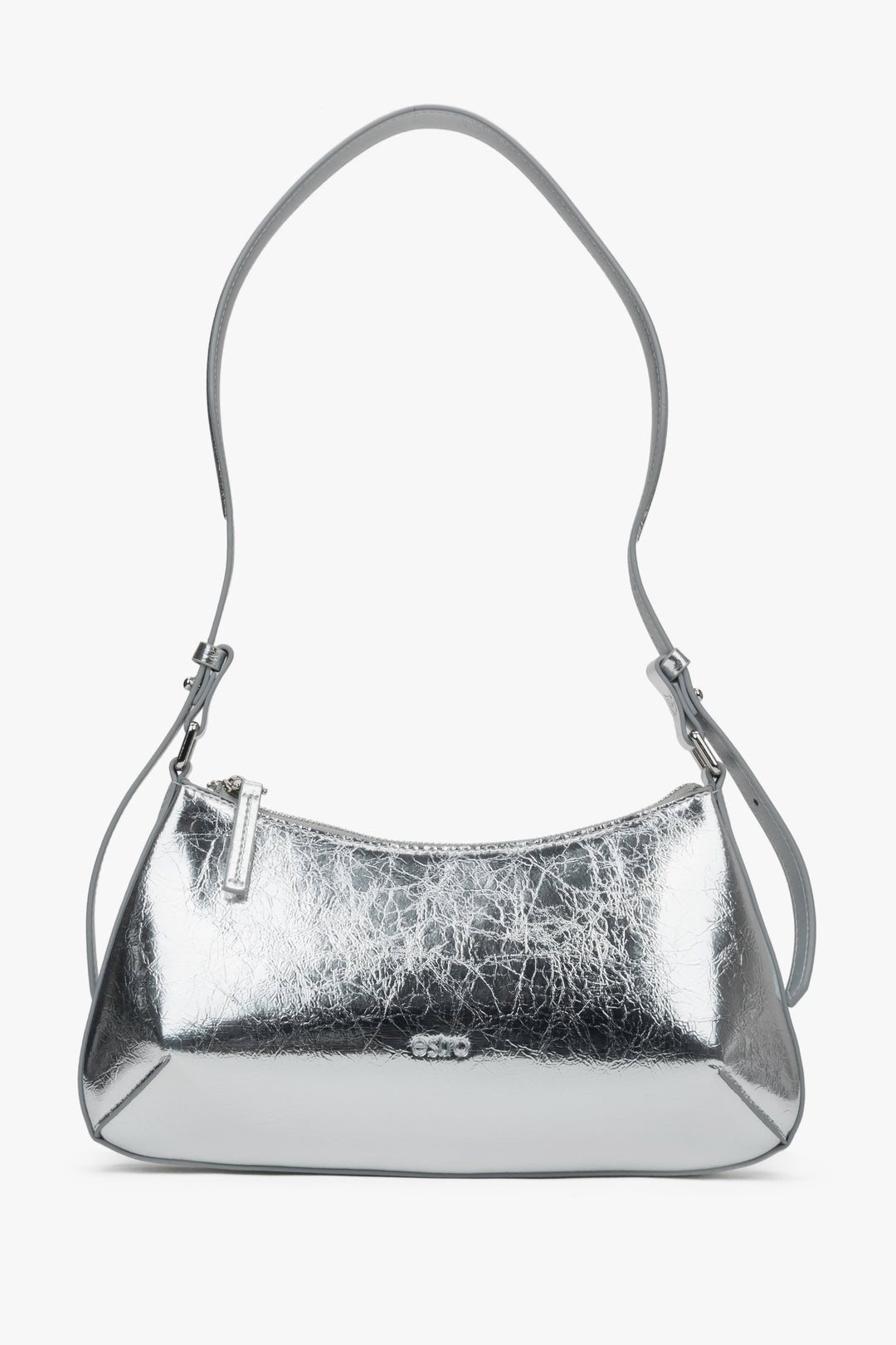 Srebrna skórzana torebka damska typu bagietka Estro ER00116809.