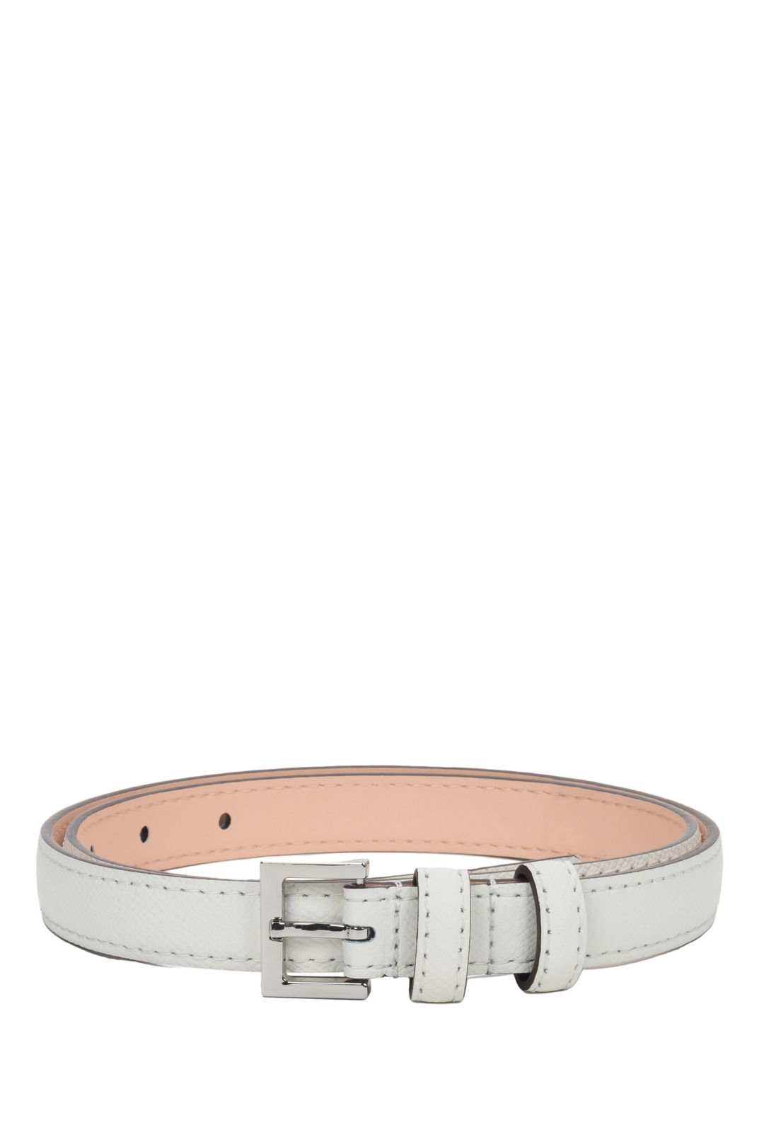 Subtelny biały pasek damski ze skóry naturalnej ze srebrnymi detalami Estro ER00118289