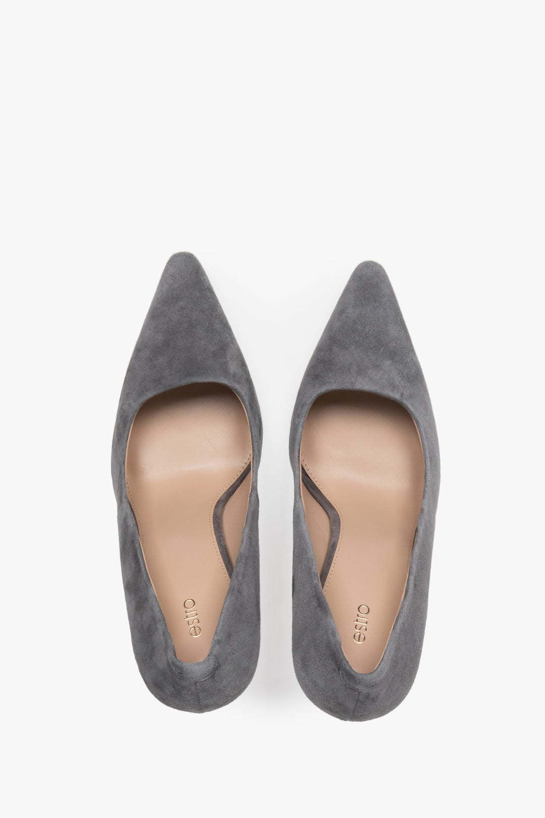 Damskie czółenka Estro na wysokim obcasie z weluru naturalnego.