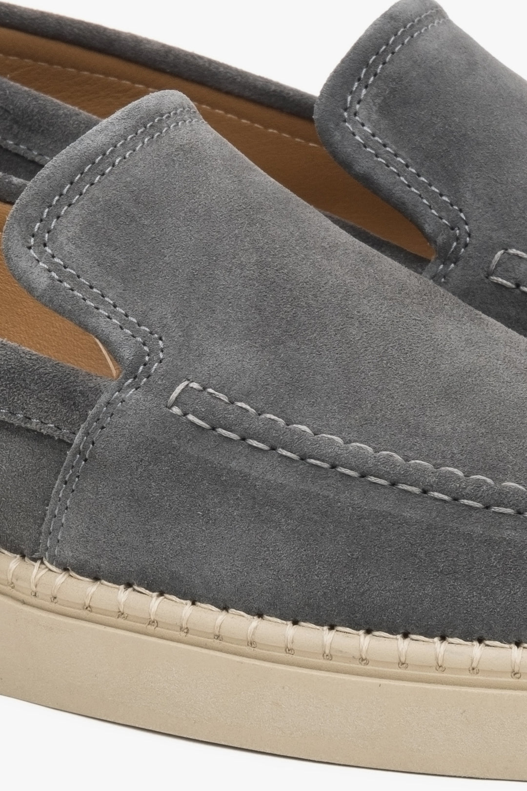 Szare mokasyny męskie Premium z naturalnego włoskiego weluru Estro