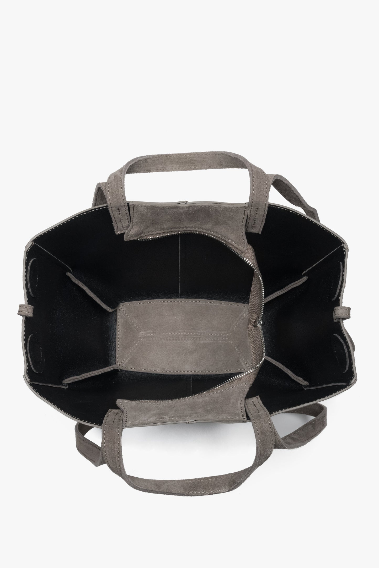 Torebka damska z długimi rączkami, szarobrązowa, z włoskiego weluru naturalnego Premium, Estro.