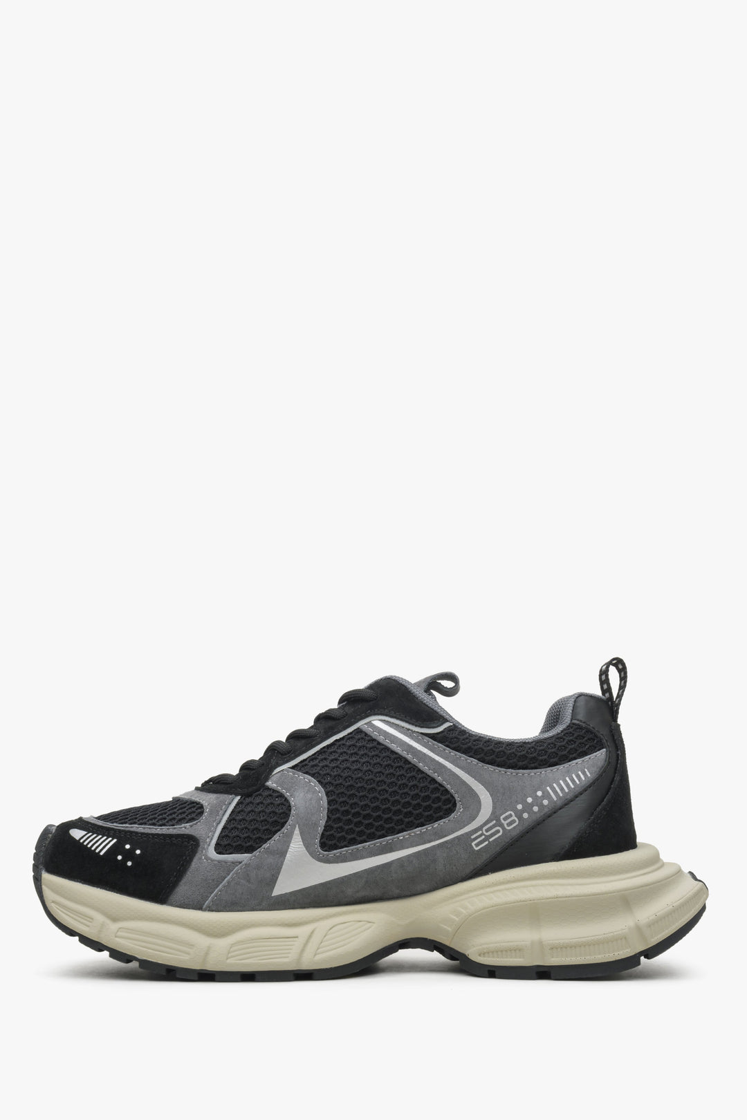 Wygodne sneakersy damskie ES8 w kolorze czarno-szarym - profil buta.