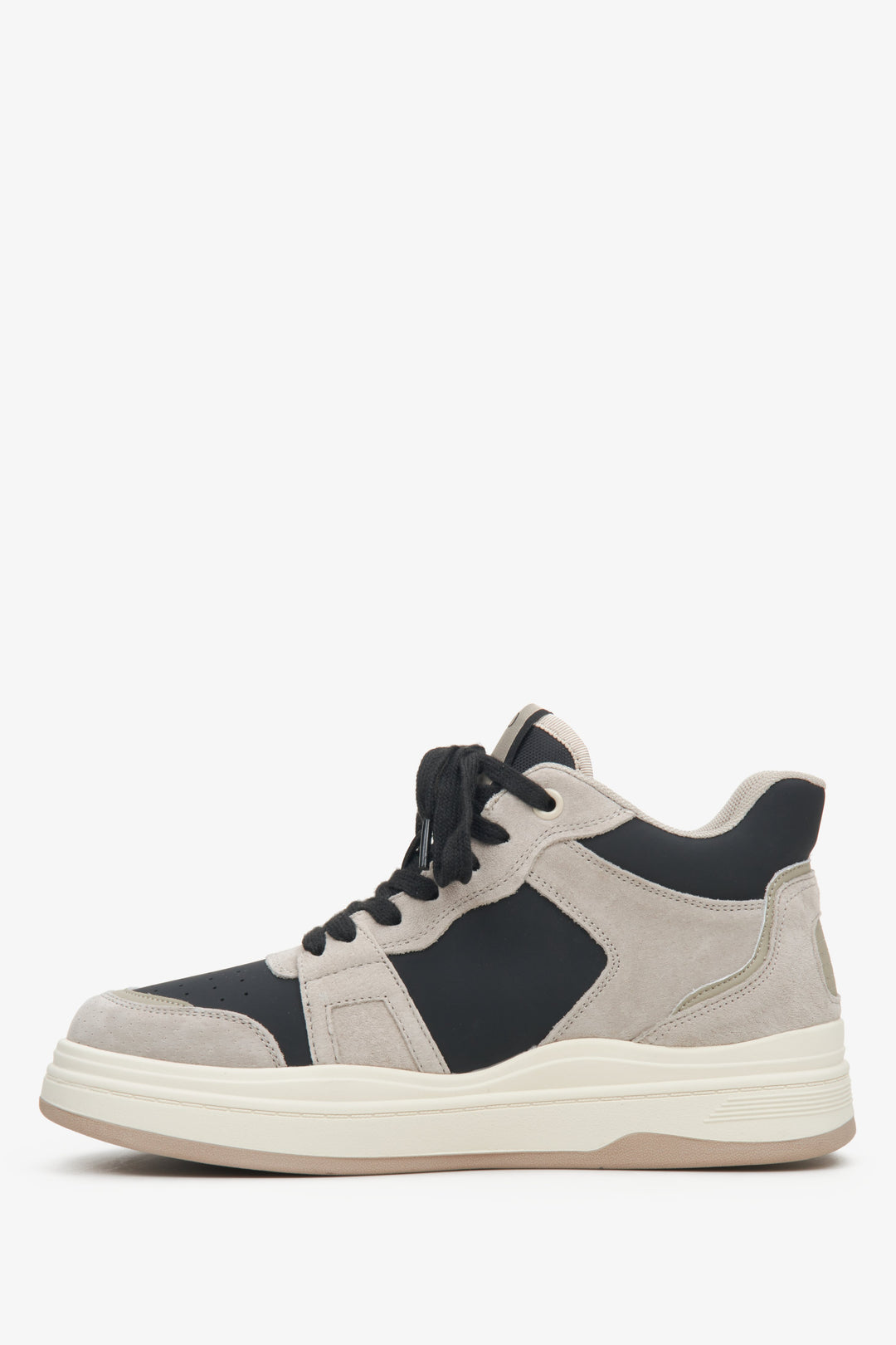 Skórzane wysokie sneakersy damskie w kolorze szaro-czarnym Estro - profil buta.