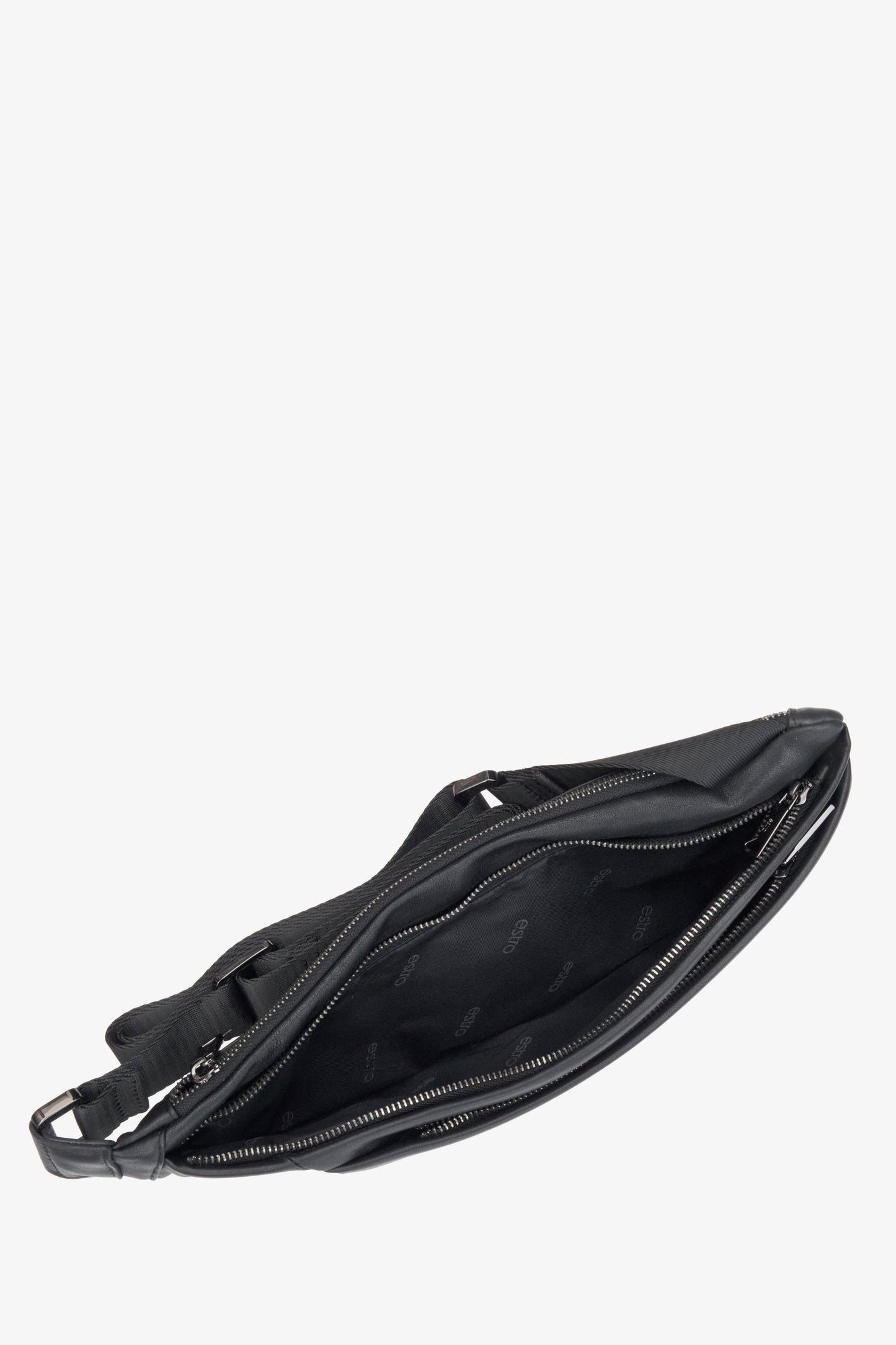 Skórzana czarna nerka męska Estro - wnętrze modelu.