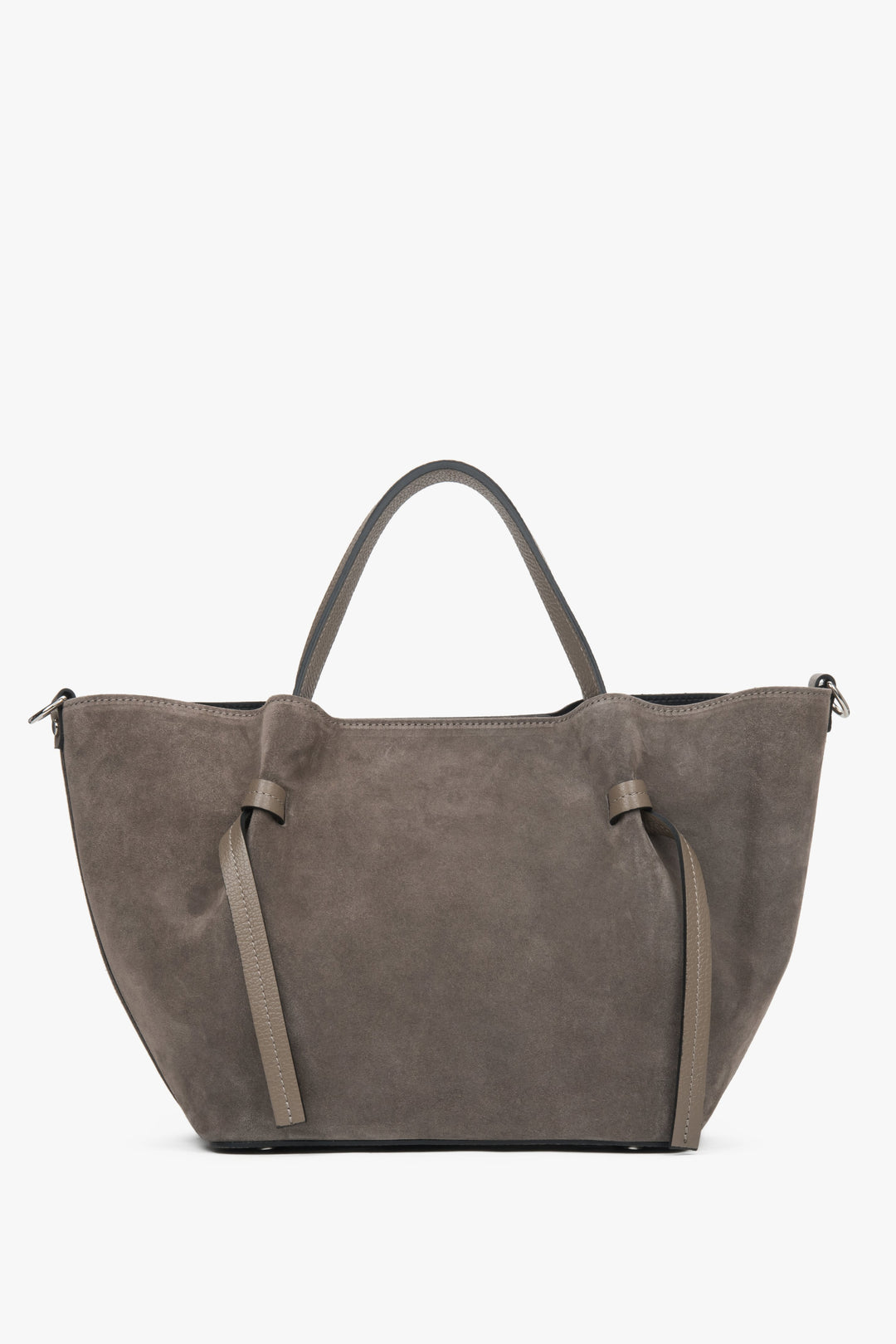 Ciemnobeżowa torebka damska typu łódka z włoskiego weluru naturalnego Premium Estro ER00118159.