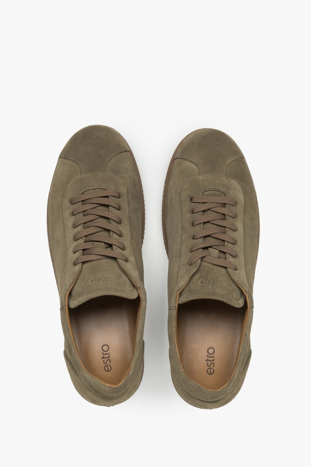 Męskie trampki Estro w kolorze khaki, wykonane z włoskiego weluru naturalnego Premium.