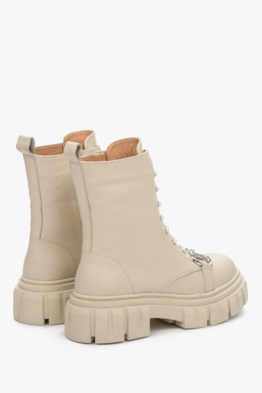 Beżowe workery damskie ze skóry naturalnej z ociepleniem Estro ER00111969