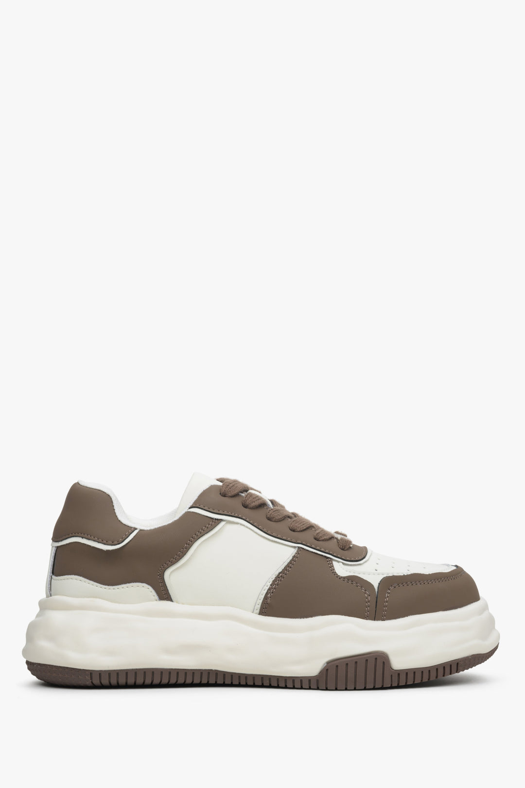 Brązowo-białe sneakersy damskie ze skóry naturalnej Estro.
