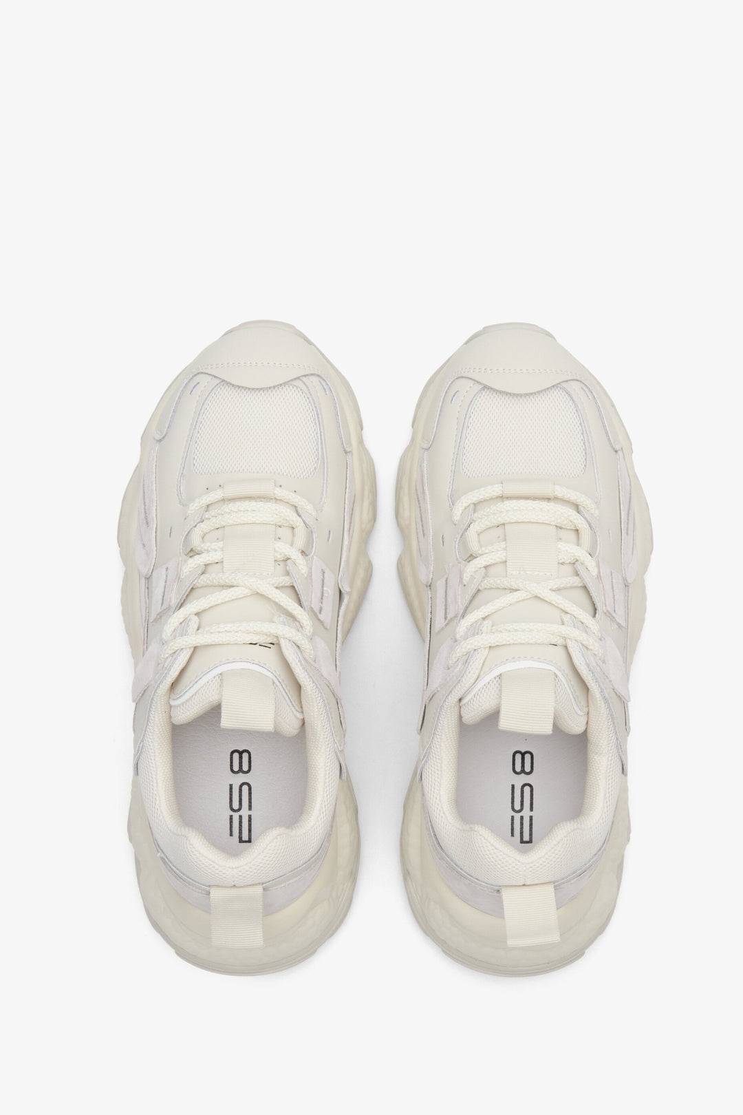 Biało-beżowe sneakersy damskie z łączonych materiałów ES8 ER00108945