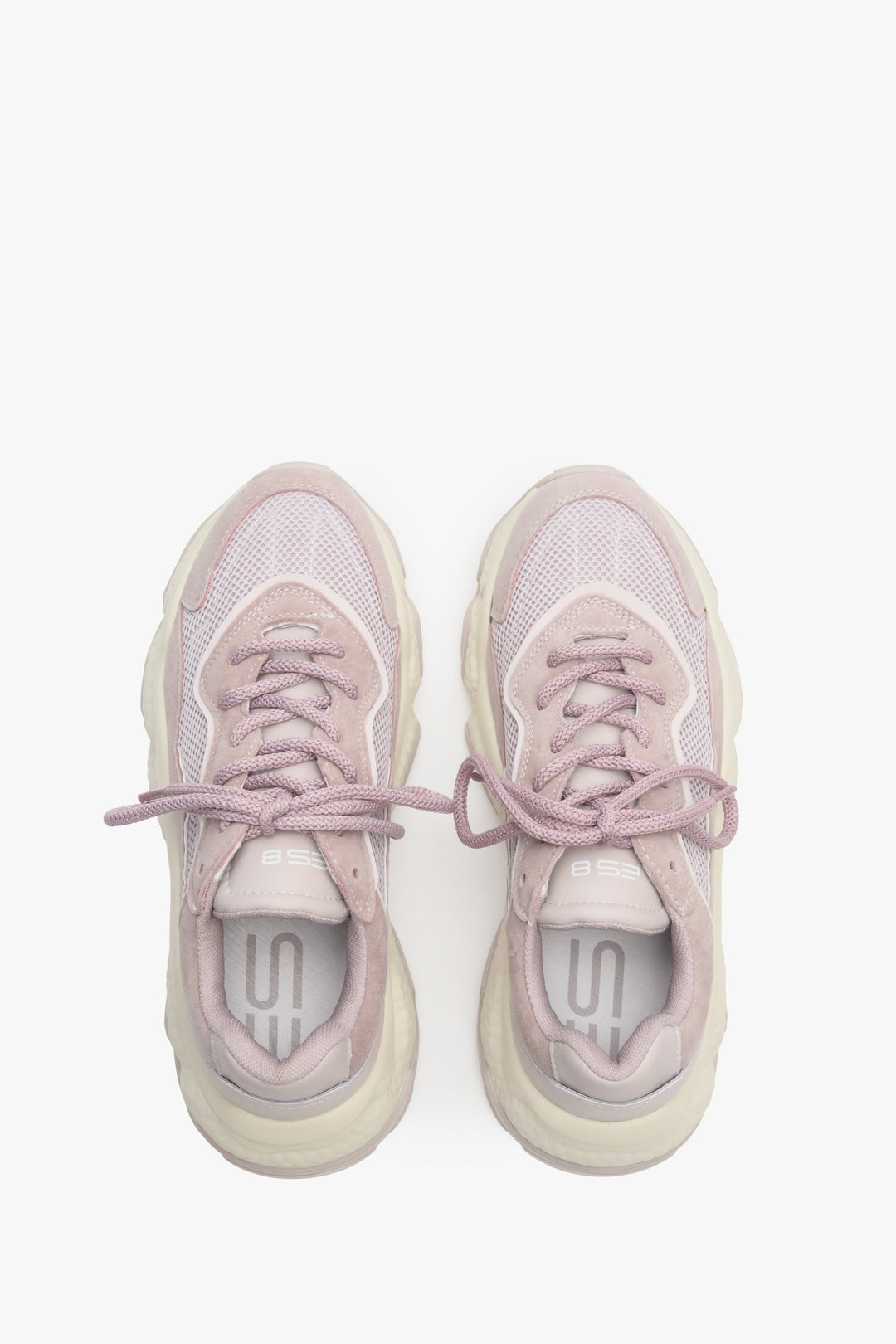Jasnofioletrowe sneakersy damskie z łączonych materiałów na grubej podeszwie ES 8 - prezentacja modelu z góry.