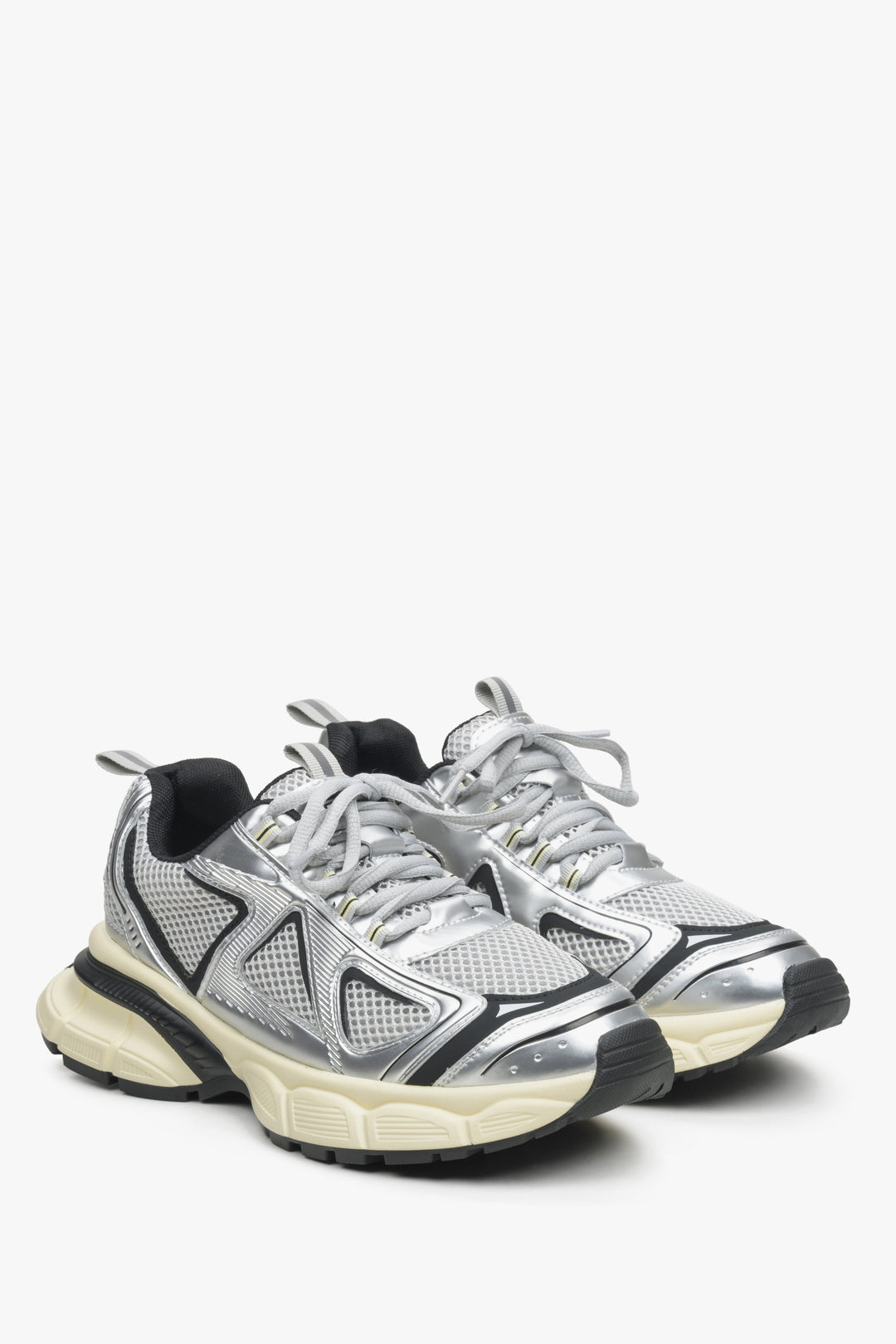 Srebrno-czarne sneakersy damskie na elastycznej platformie ES 8 ER00114598