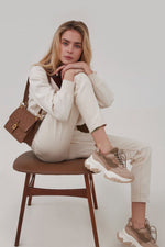 Beżowo-brązowe sneakersy damskie ze skóry naturalnej ES8 ER00112277