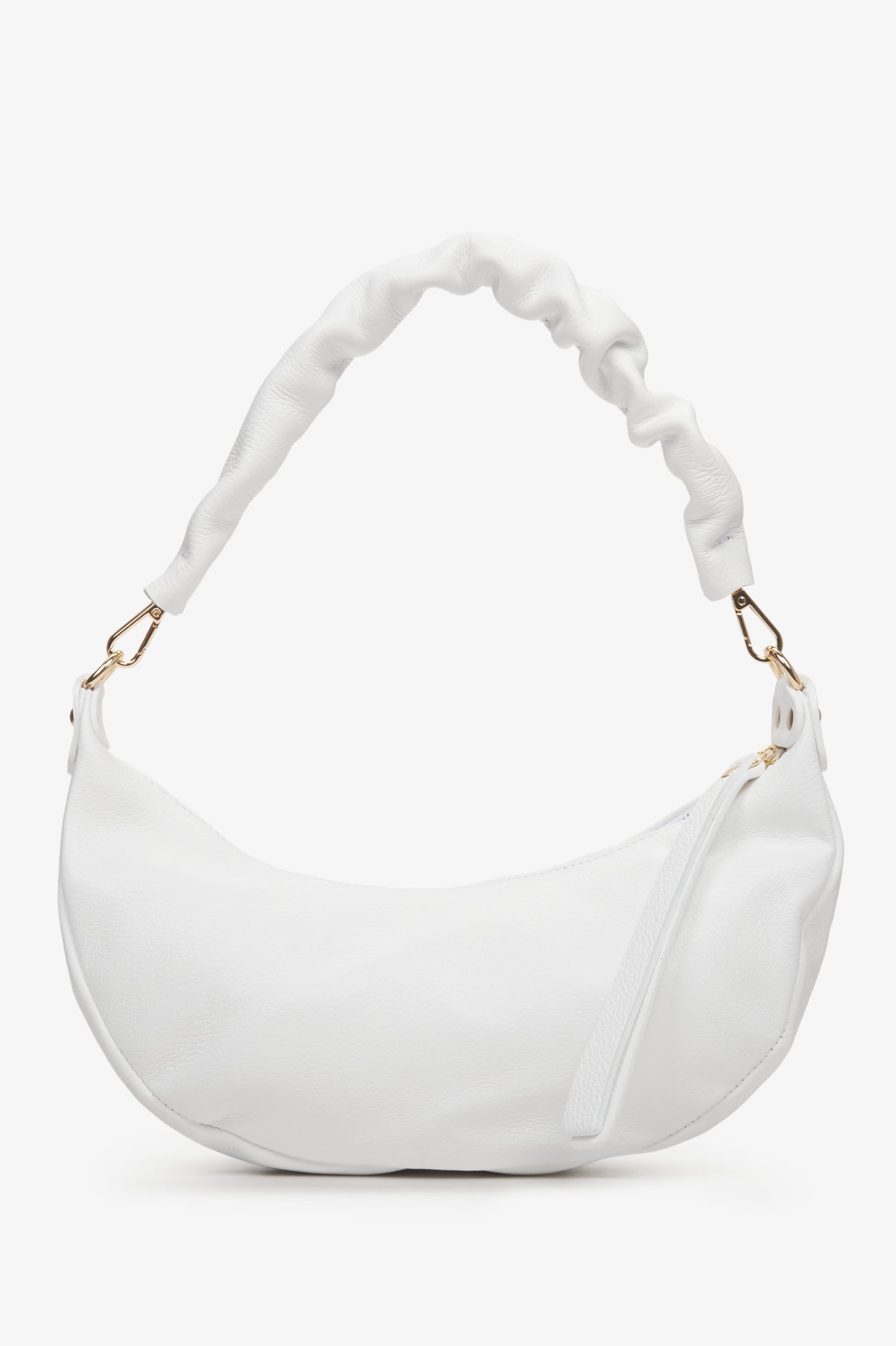 Damska torebka bagietka w kolorze białym ze skóry naturalnej Estro - prezentacja przodu modelu.