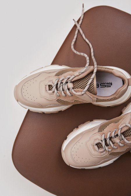 Beżowo-brązowe sneakersy damskie ze skóry naturalnej ES8 ER00112277