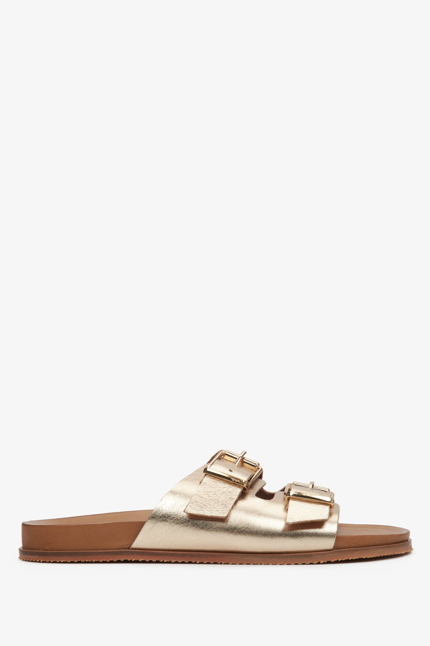 Skórzane złote klapki damskie z grubych pasków Estro ER00113077