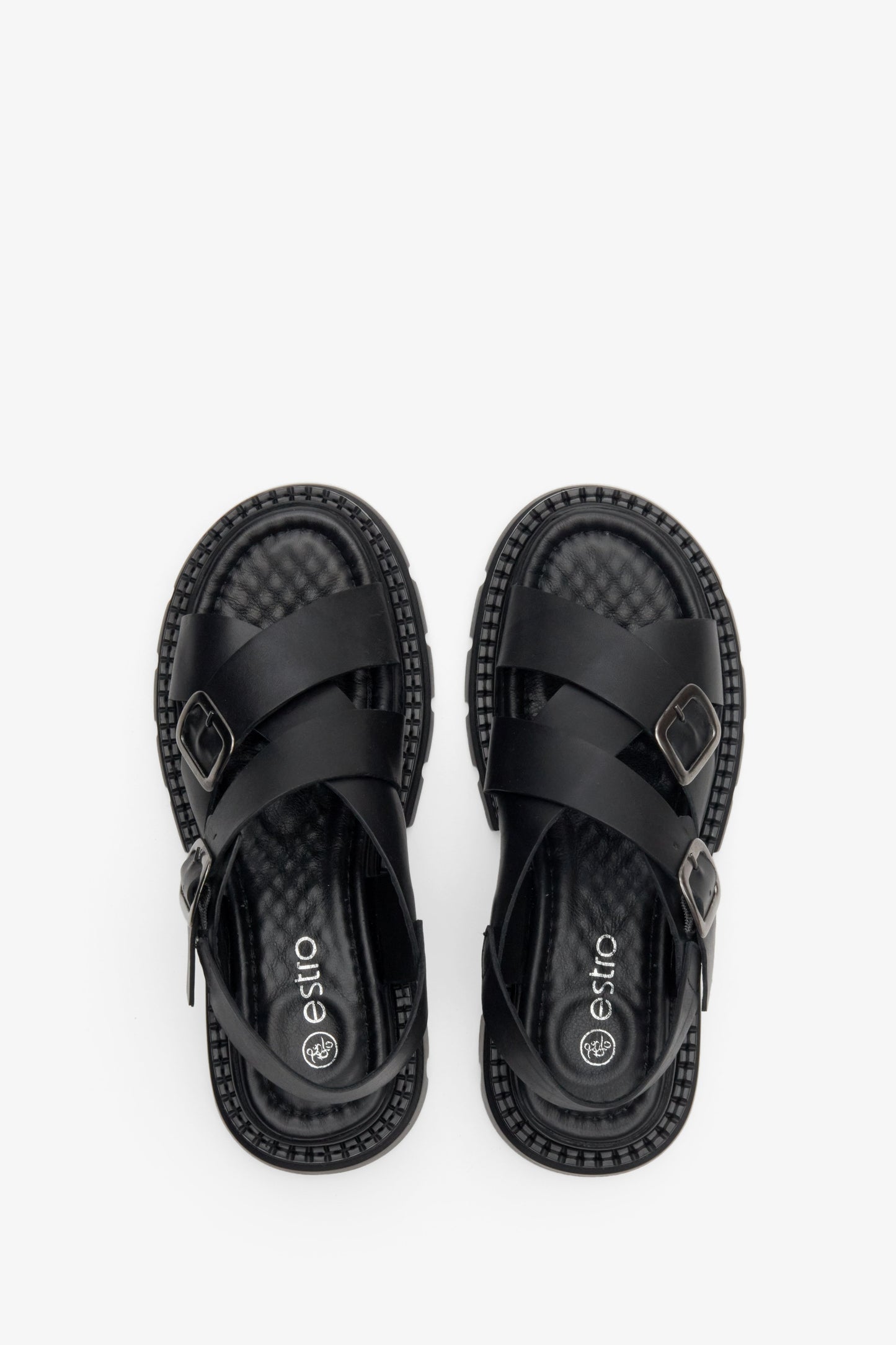 Sandały damskie z włoskiej skóry naturalnej w kolorze czarnym Estro - prezentacja obuwia z góry.