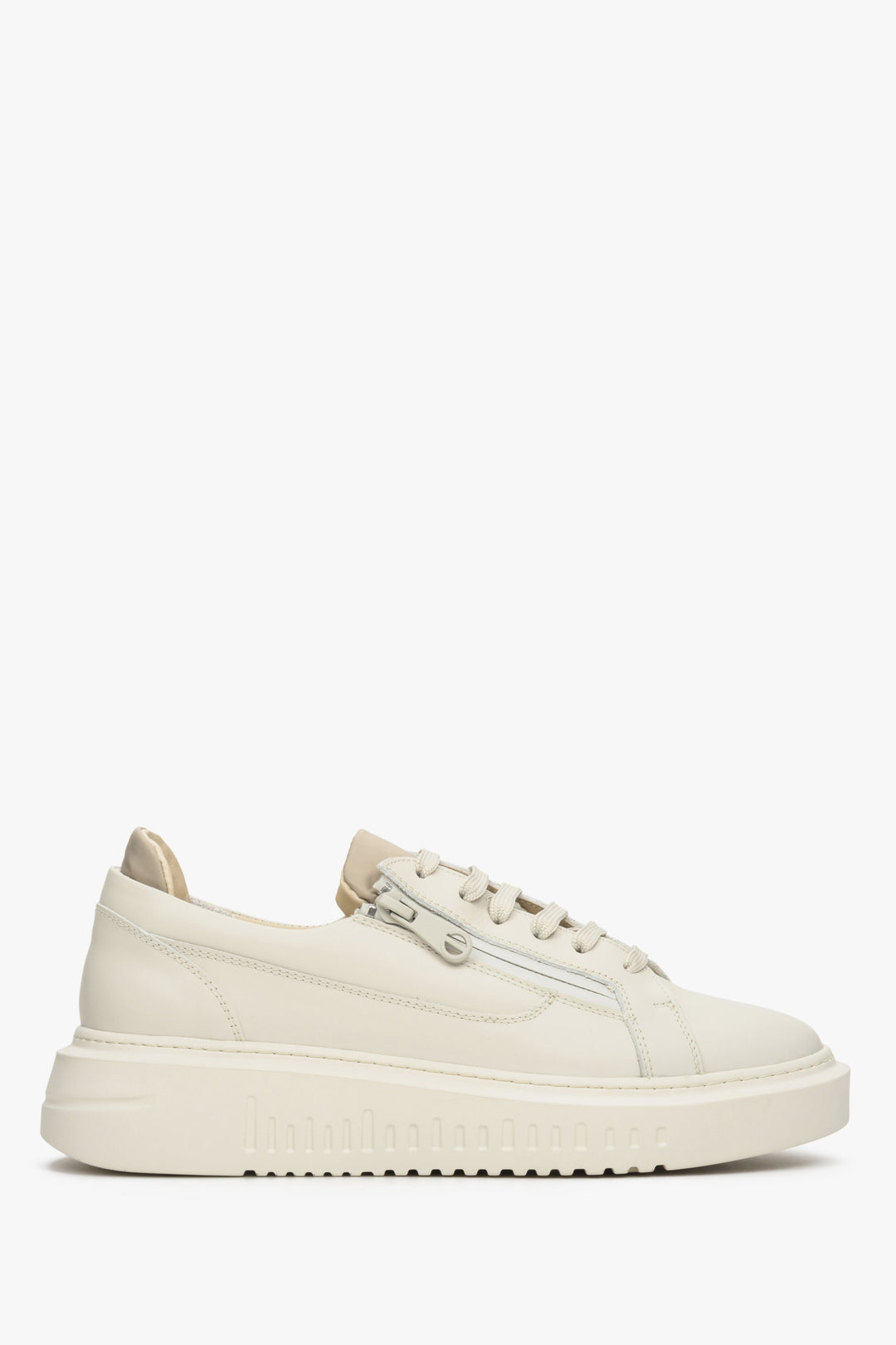 Sneakersy damskie skórzane z suwakiem w kolorze beżowym Estro ER00112644