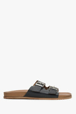 Skórzane czarne klapki damskie z grubych pasków Estro ER00113095