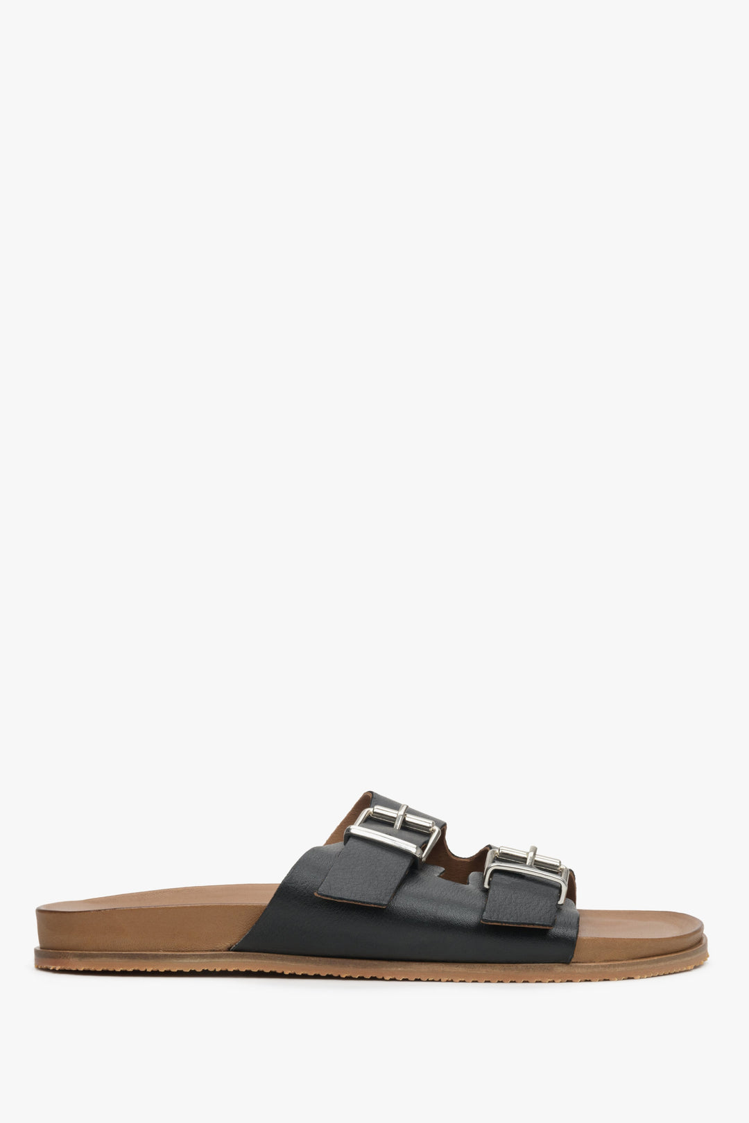 Skórzane czarne klapki damskie z grubych pasków Estro ER00113095