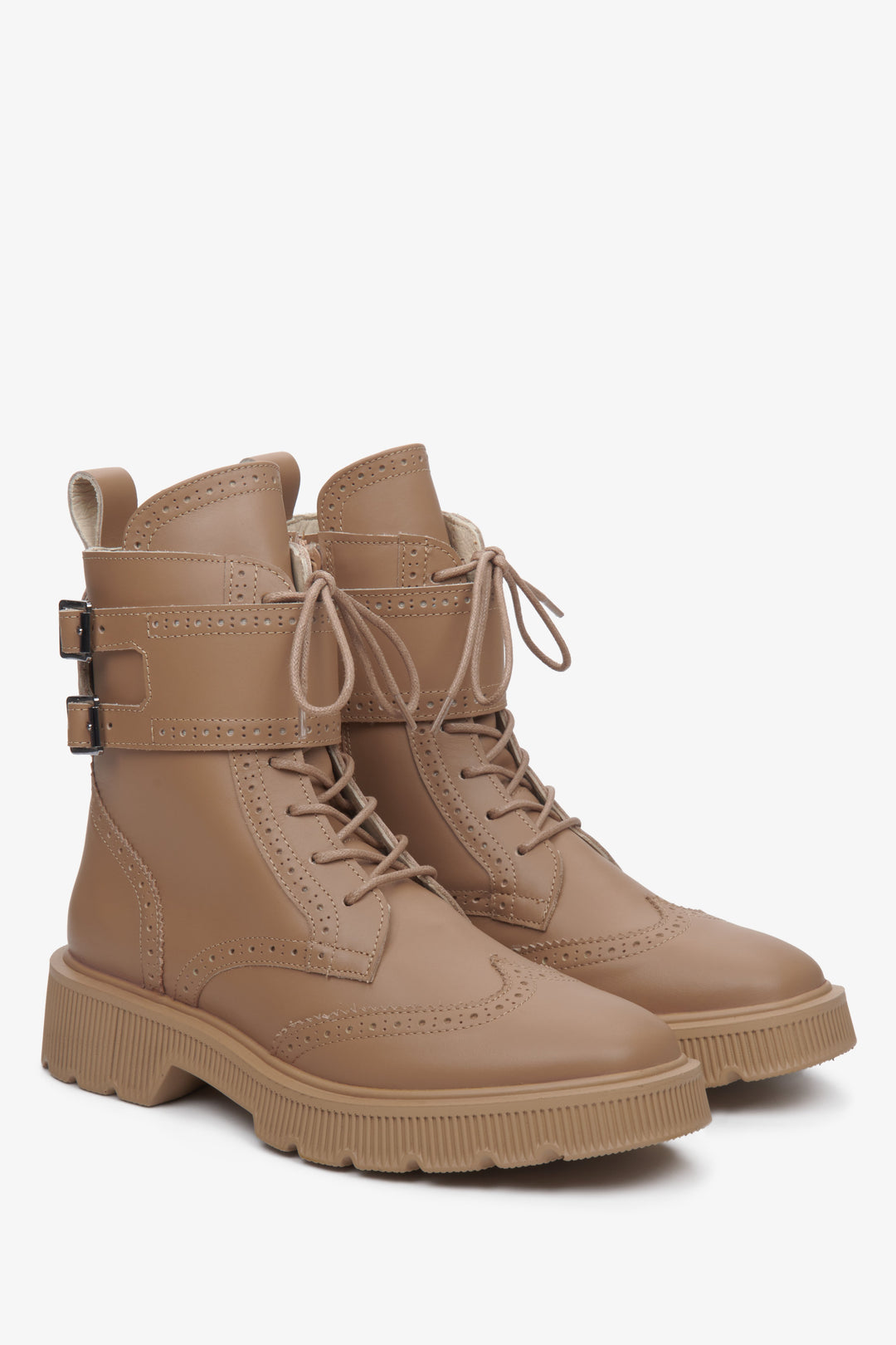 Brązowe workery damskie ze skóry naturalnej Estro.