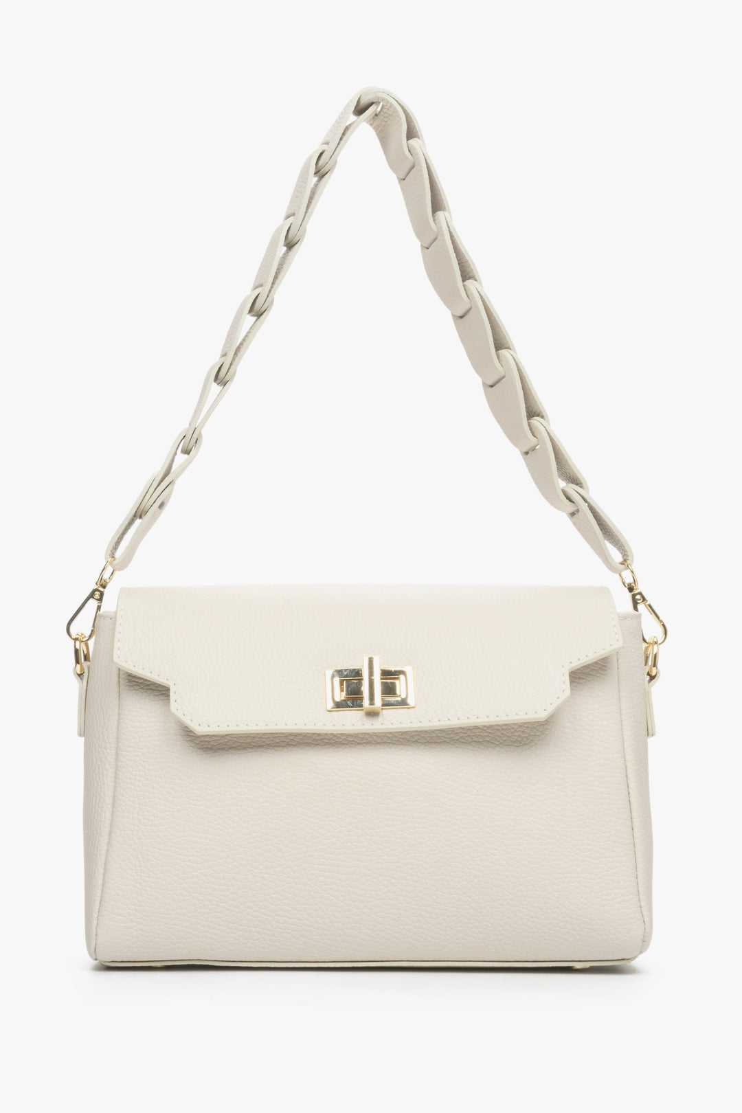 Beżowa skórzana torebka na ramię z plecionym paskiem Estro ER00112997