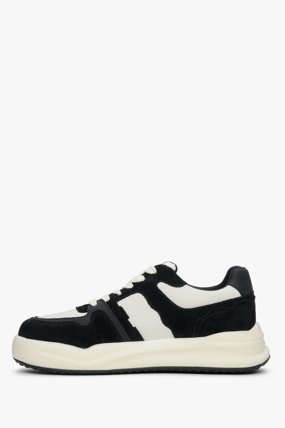 Sneakersy damskie ze skóry naturalnej i weluru w kolorze biało-czarnym Estro.