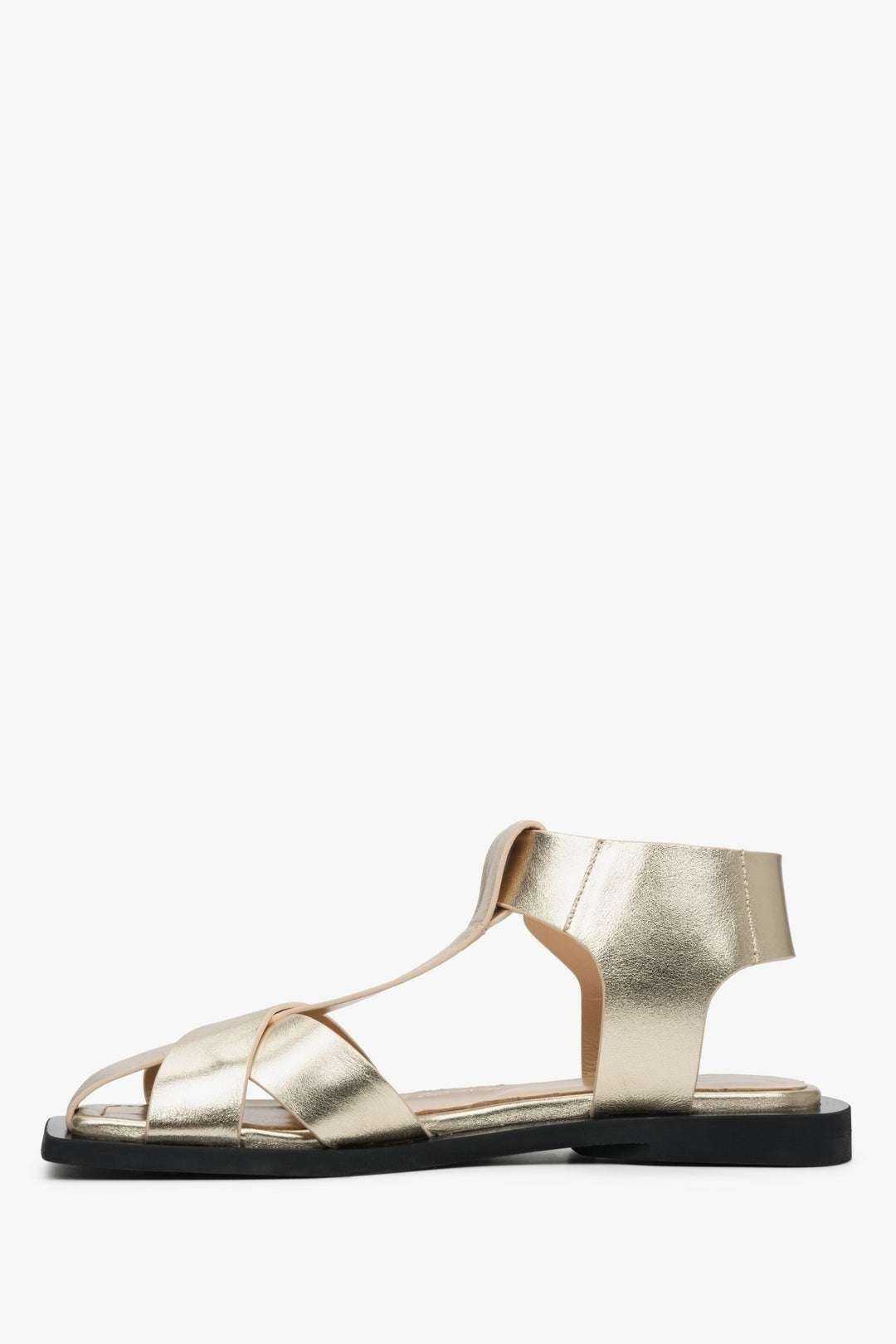 Sandały damskie w kolorze złotym z grubych pasków na lato, marka Estro.