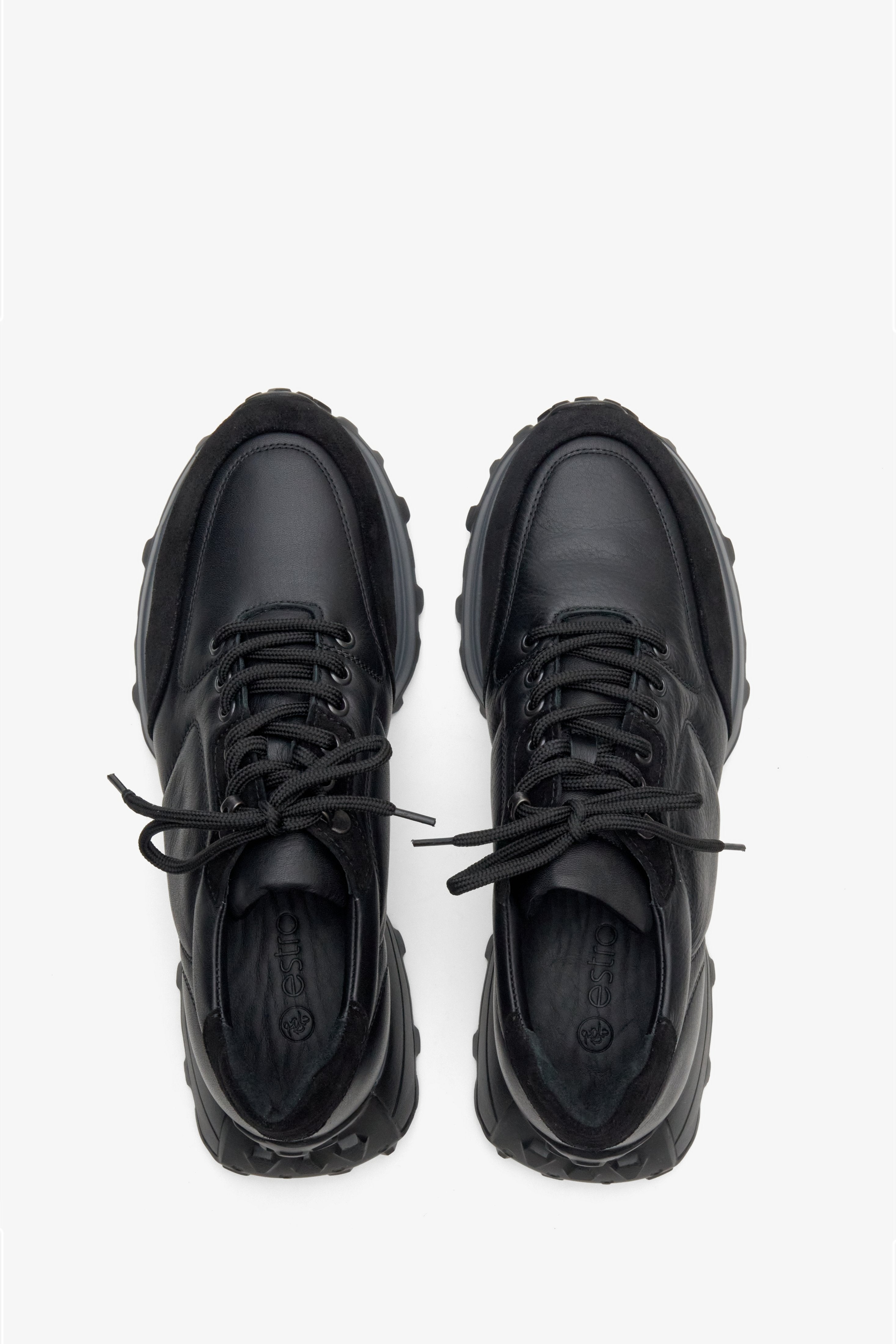 Skórzano-zamszowe sportowe sneakersy męskie Estro - prezentacja modelu z góry.