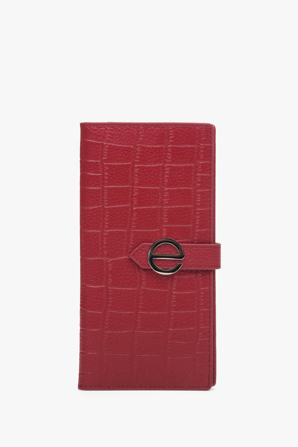 Duży czerwony portfel damski z tłoczonej skóry naturalnej ze srebrnymi detalami Estro ER00113917