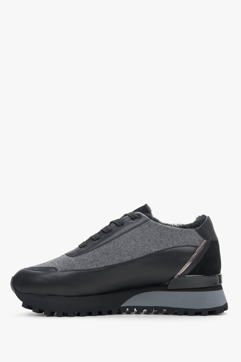 Czarno-szare zimowe sneakersy damskie z kombinowanych materiałów Estro - profil buta.