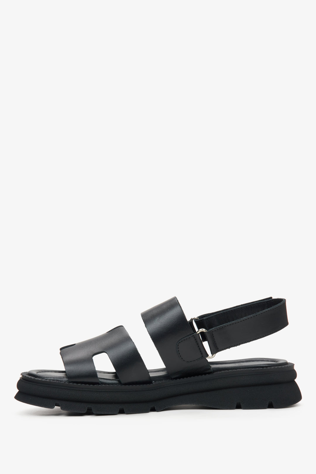 Czarne damskie sandały ze skóry naturalnej Estro - profil buta.