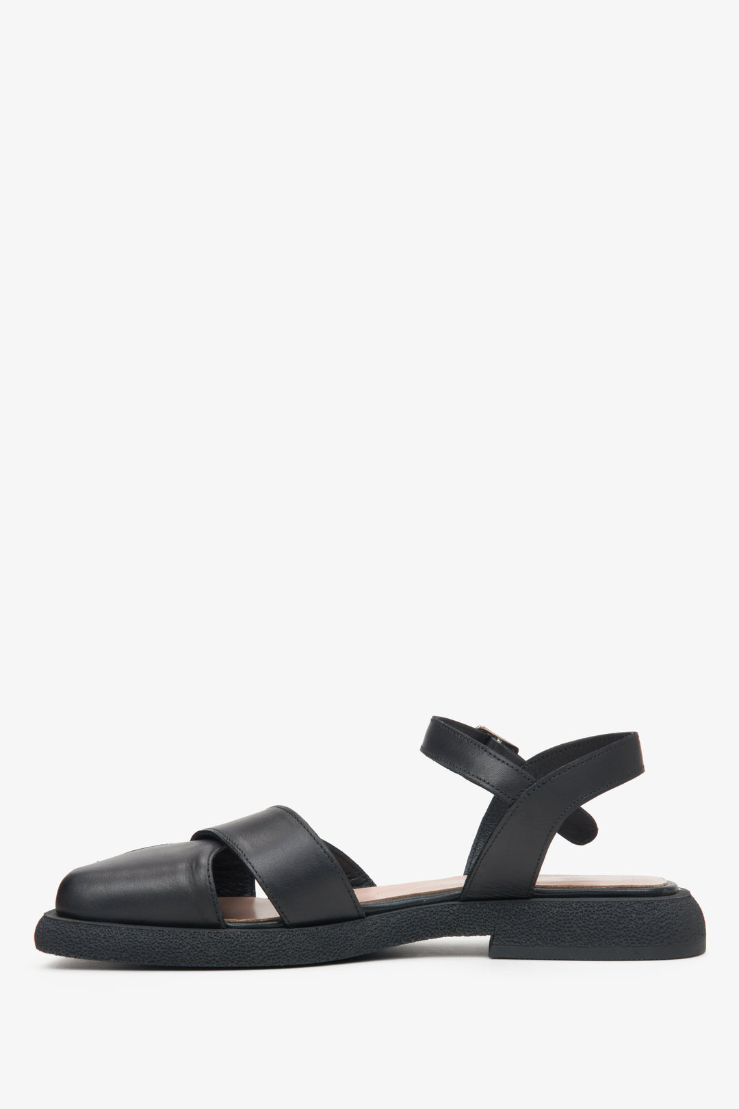 Skórzane czarne sandały damskie Estro - profil buta.
