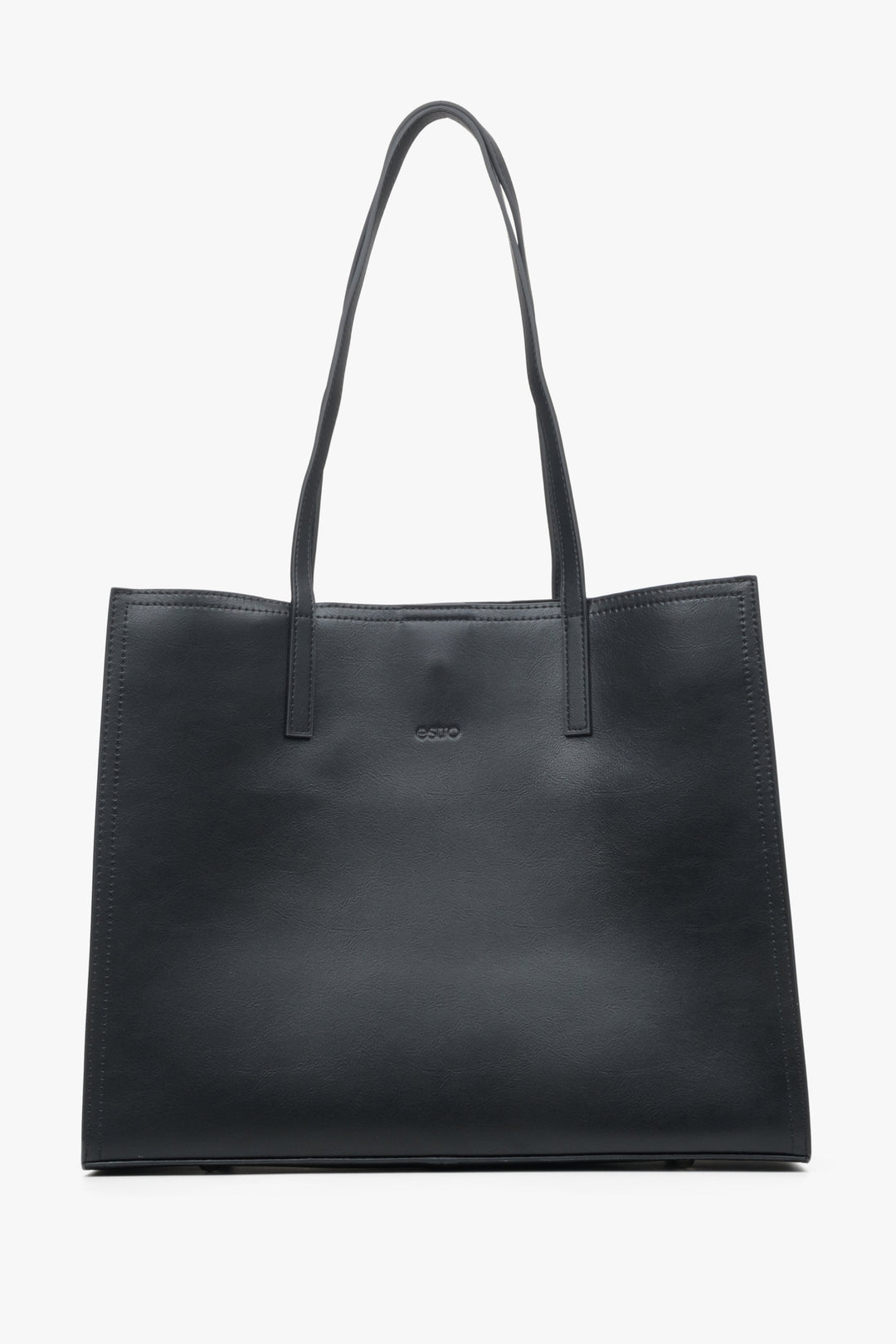 Czarna torebka damska typu shopper ze skóry naturalnej Estro ER00108293