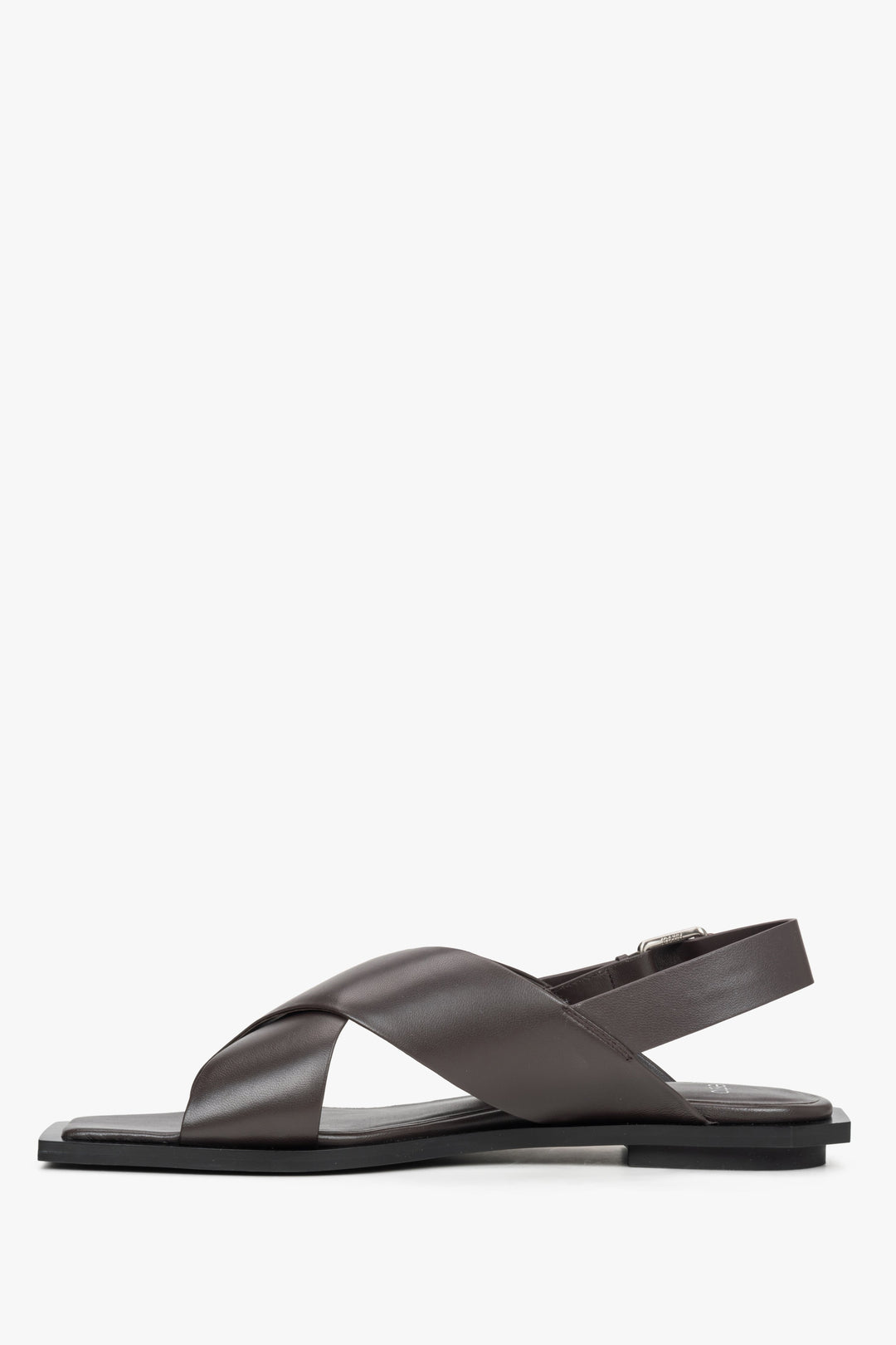 Damskie skórzane sandały damskie Estro, kolor ciemnobrązowy - profil buta.