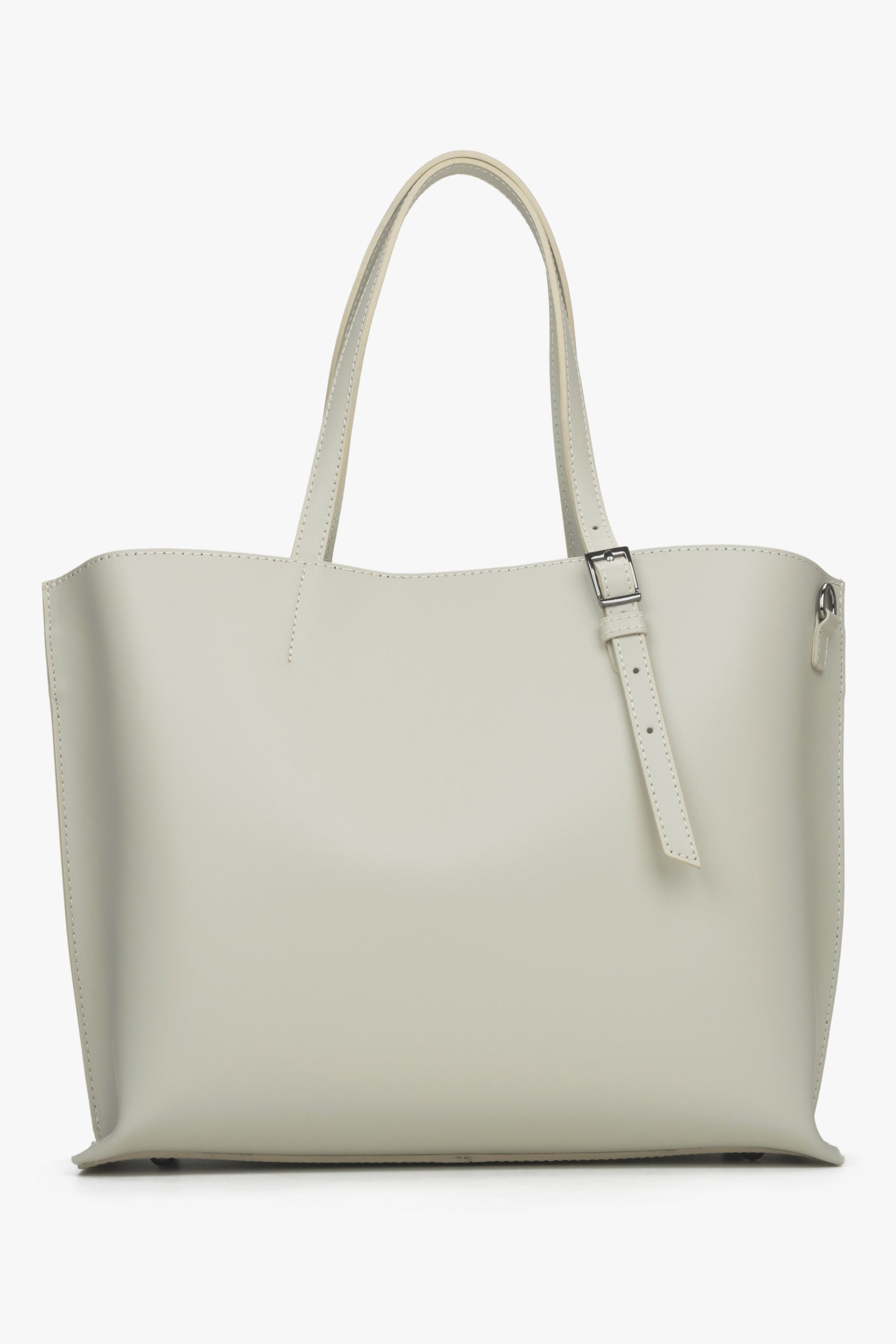 Jasnobeżowa torebka damska typu shopper z włoskiej skóry naturalnej Estro ER00115088