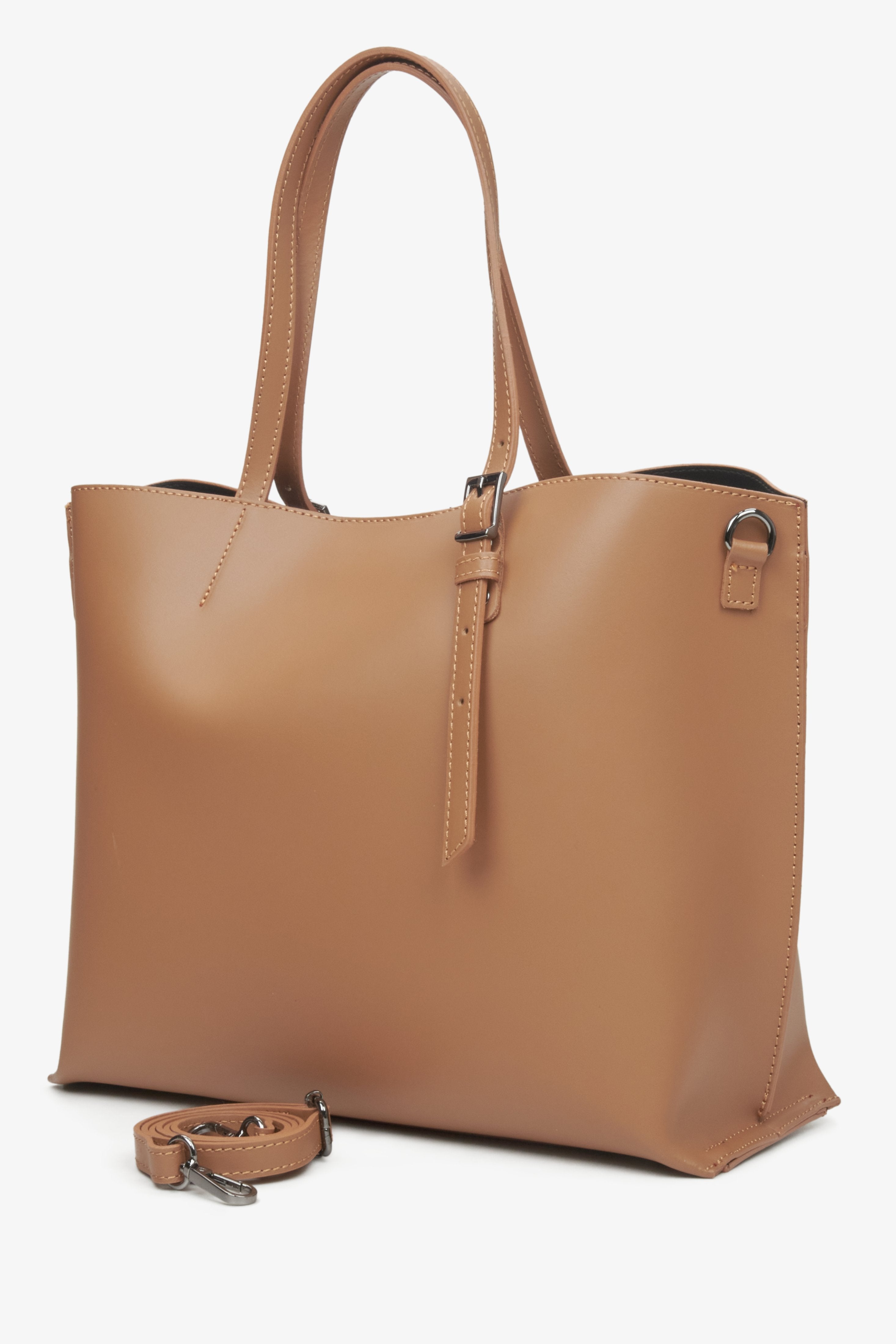 Brązowa torebka damska typu shopper z włoskiej skóry naturalnej Estro.