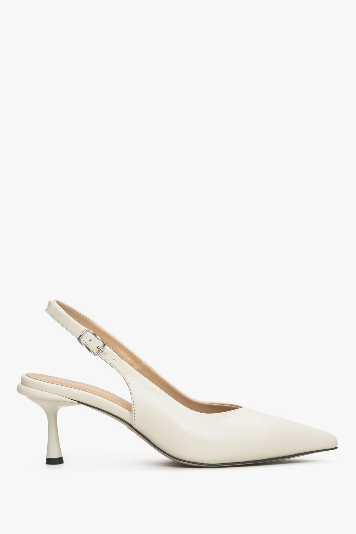 Białe skórzane czółenka damskie typu slingback Estro ER00115116