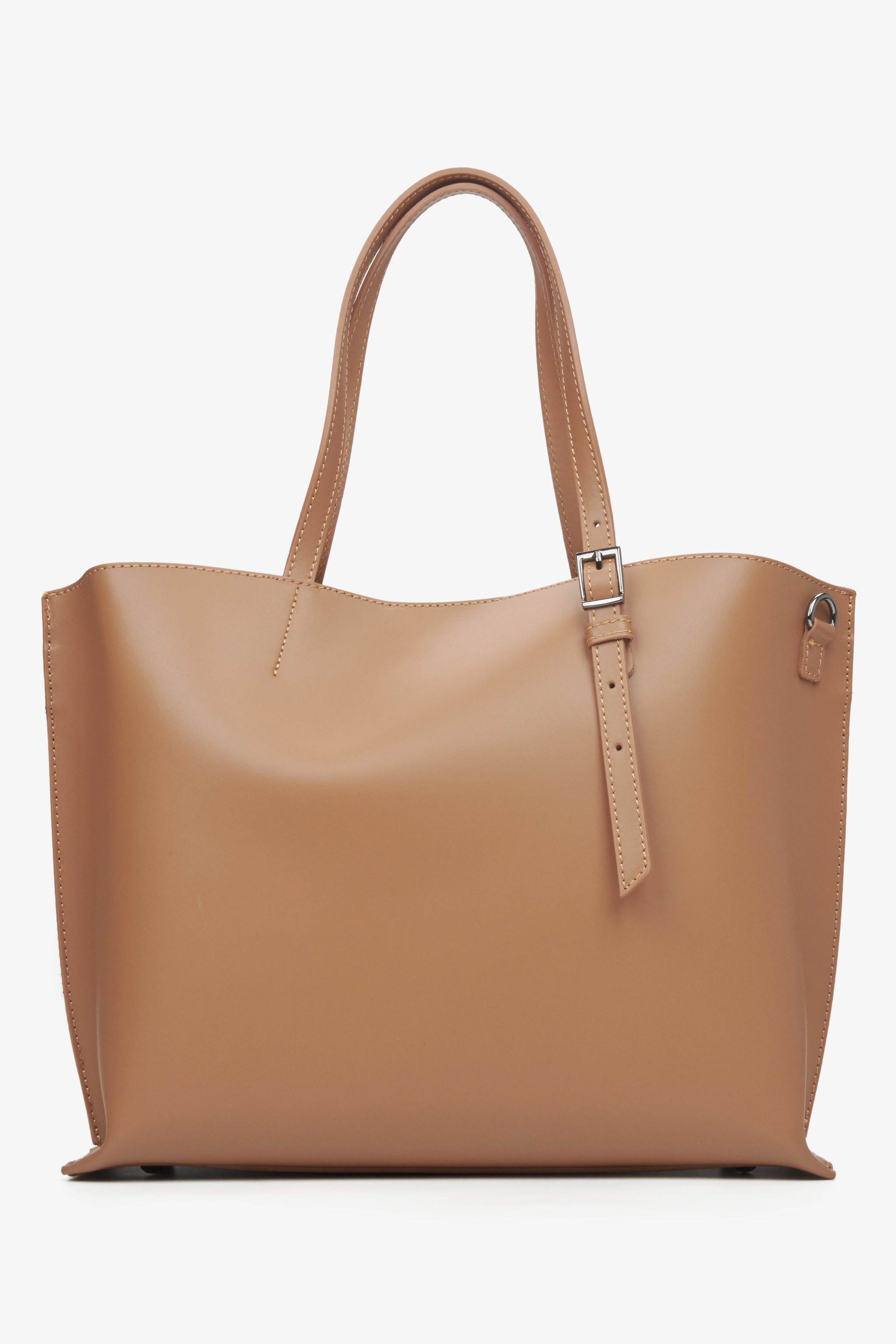 Brązowa torebka damska typu shopper z włoskiej skóry naturalnej Estro ER00115279