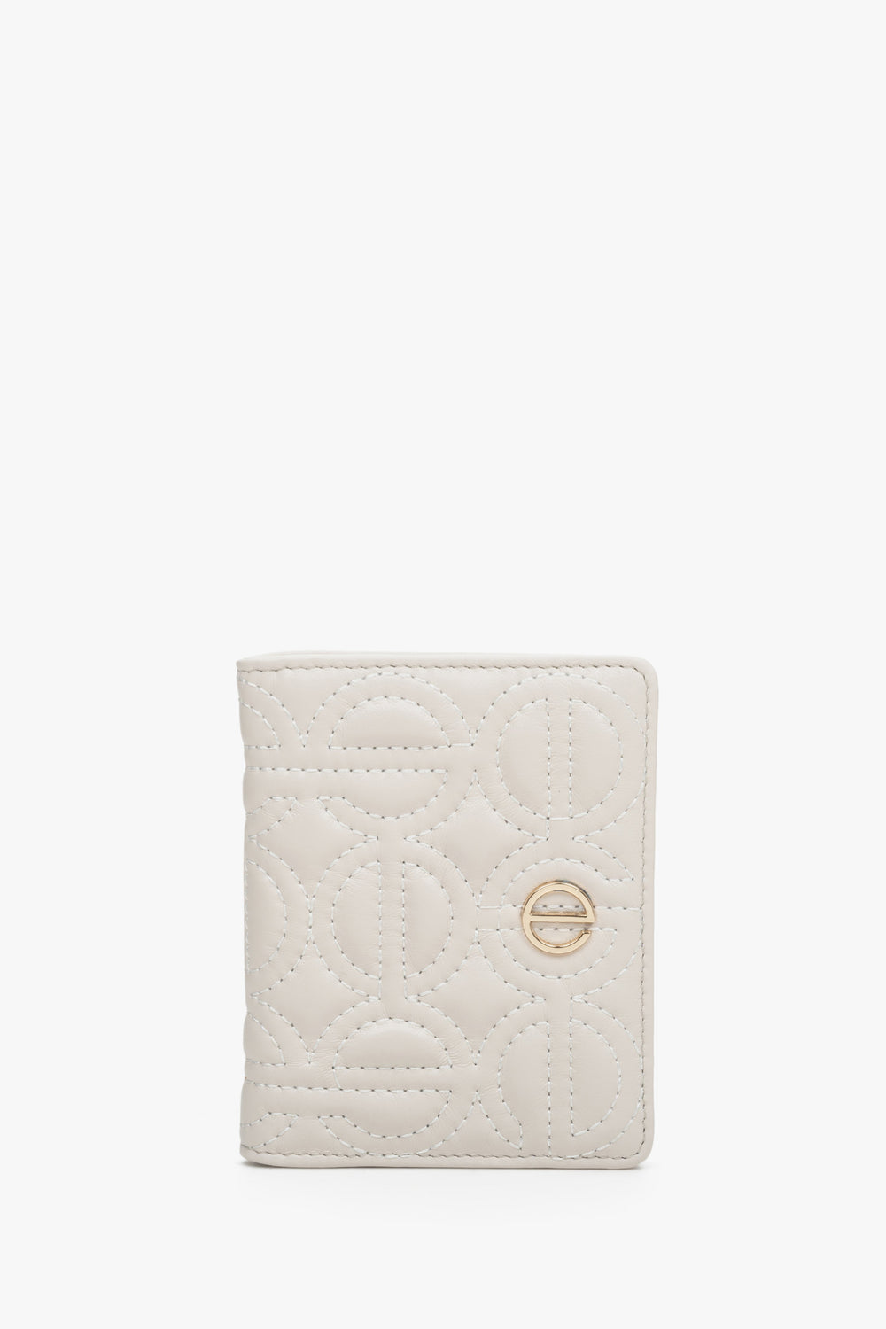 Mały skórzany portfel damski w kolorze jasnobeżowym ze złotymi okuciami Estro ER00113656