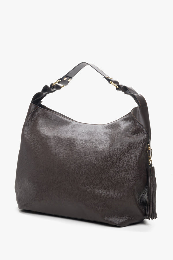 Skórzana torba damska typu hobo w kolorze ciemnobrązowym Estro.