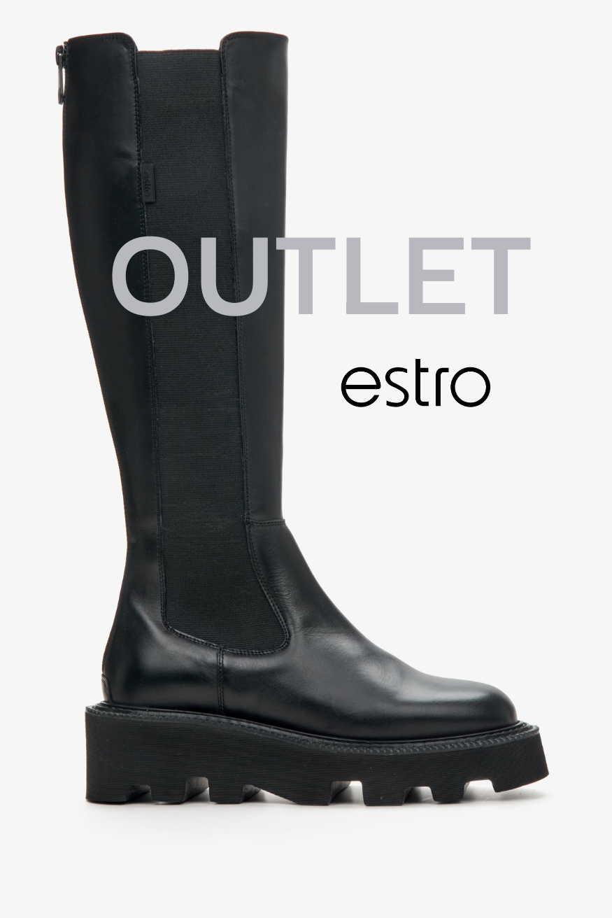 Czarne kozaki damskie ze skóry naturalnej z elastyczną cholewą Estro OUTLET